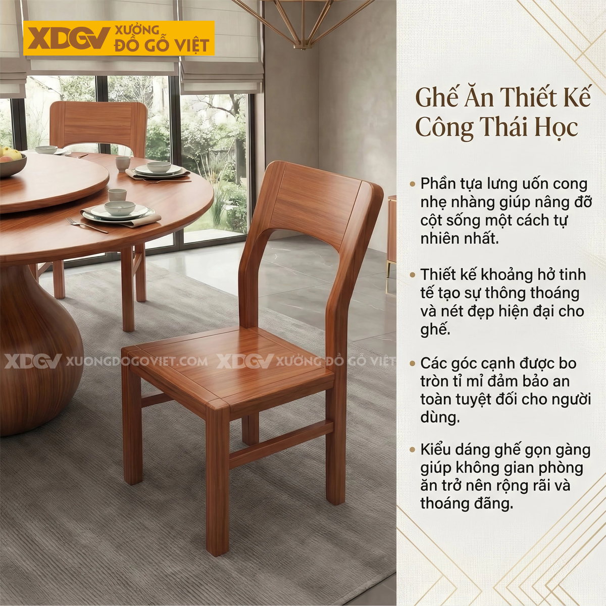 Bàn Ăn Gỗ Gõ Đỏ Chân Hình Lọ Hoa Độc Đáo Kèm Mâm Xoay