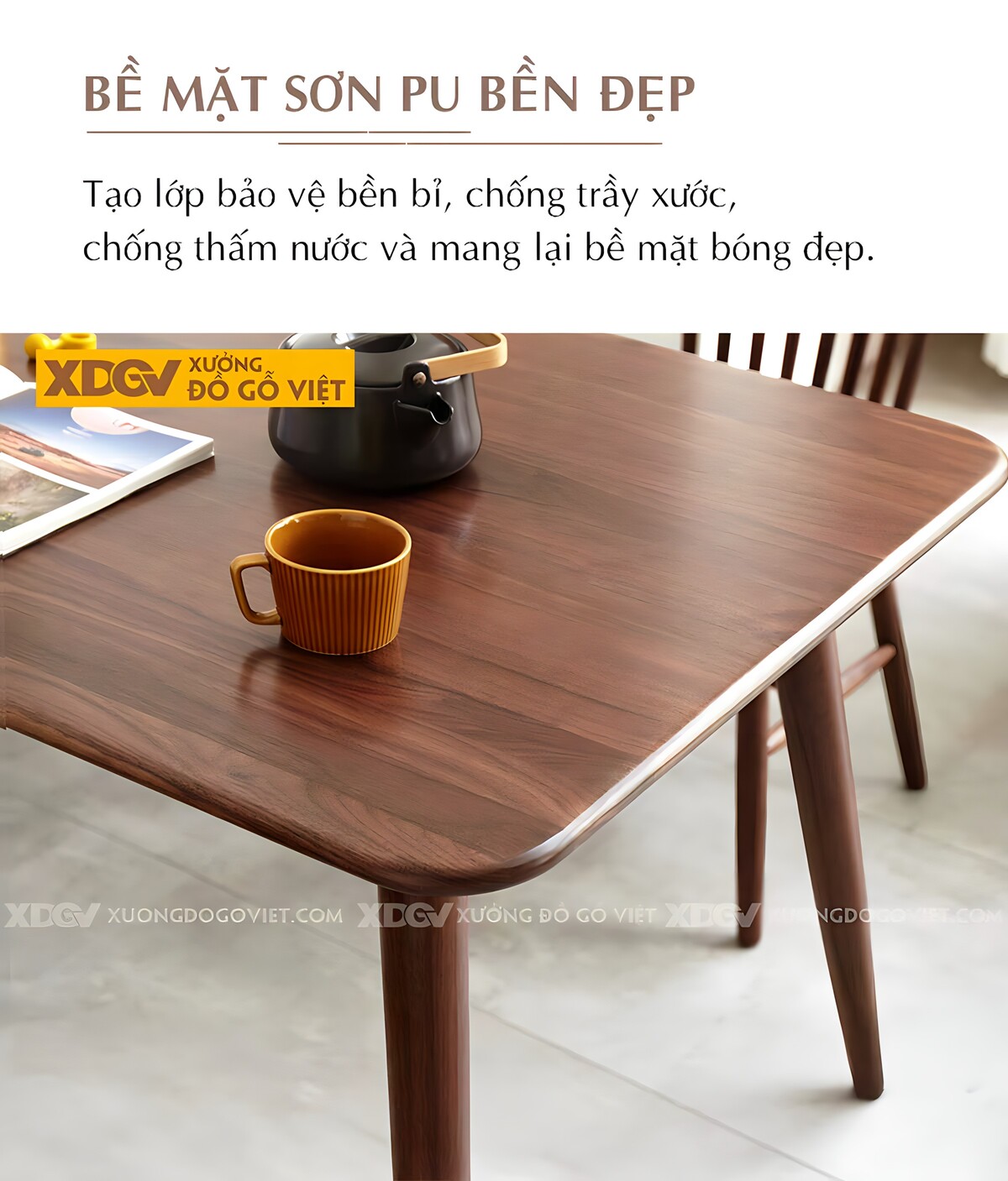 Bàn Ăn Gỗ Óc Chó 4 Ghế Windsor Hiện Đại Chân Bọc Kim Loại