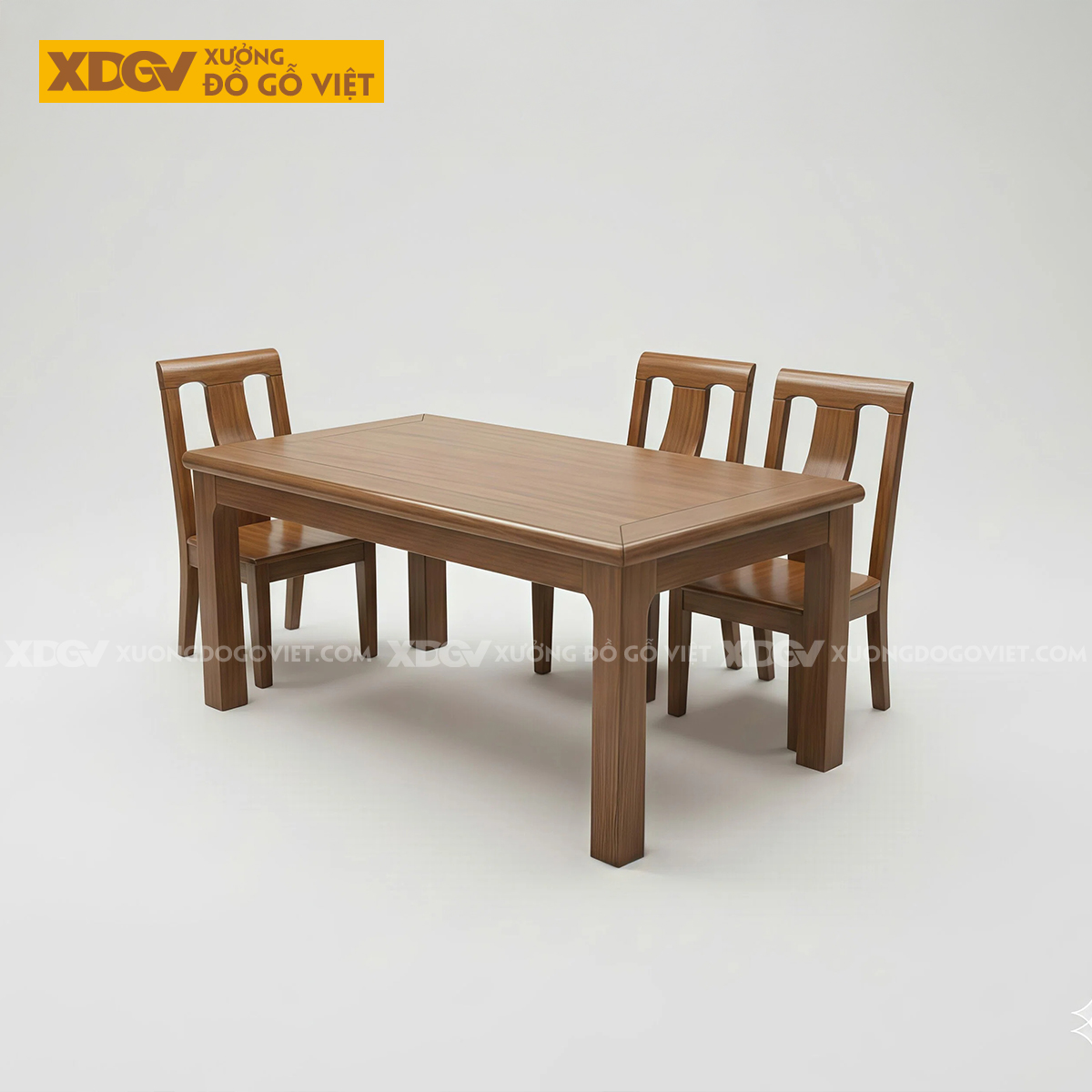 Bàn Ăn Gỗ Sồi Vát Cạnh Chân Trụ Vuông 6 Ghế Hiện Đại