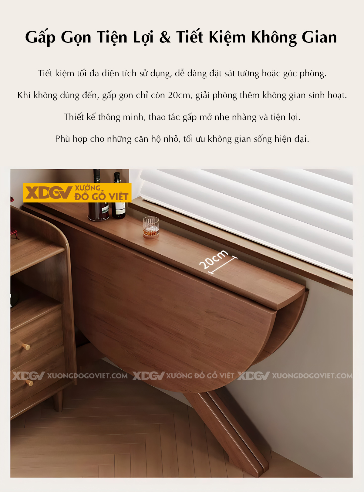 Bàn Ăn Phòng Bếp Gỗ Sồi Bàn Tròn Thông Minh Gấp Gọn Đa Năng