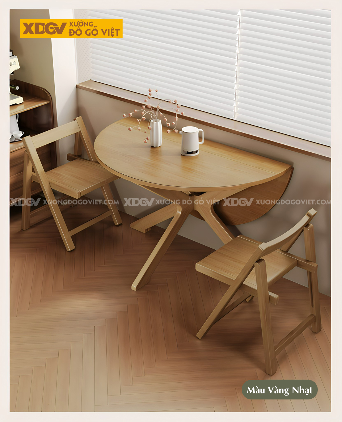 Bàn Ăn Phòng Bếp Gỗ Sồi Bàn Tròn Thông Minh Gấp Gọn Đa Năng