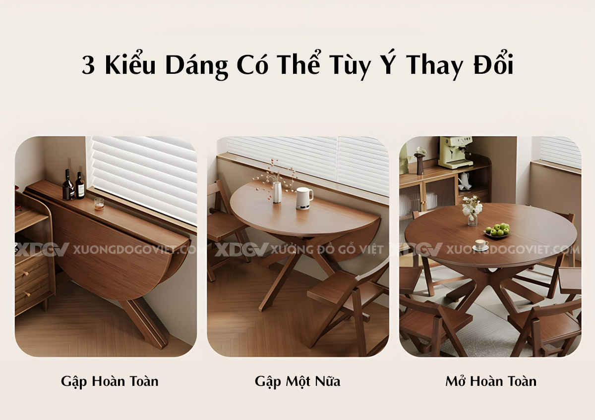 Bàn Ăn Phòng Bếp Gỗ Sồi Bàn Tròn Thông Minh Gấp Gọn Đa Năng