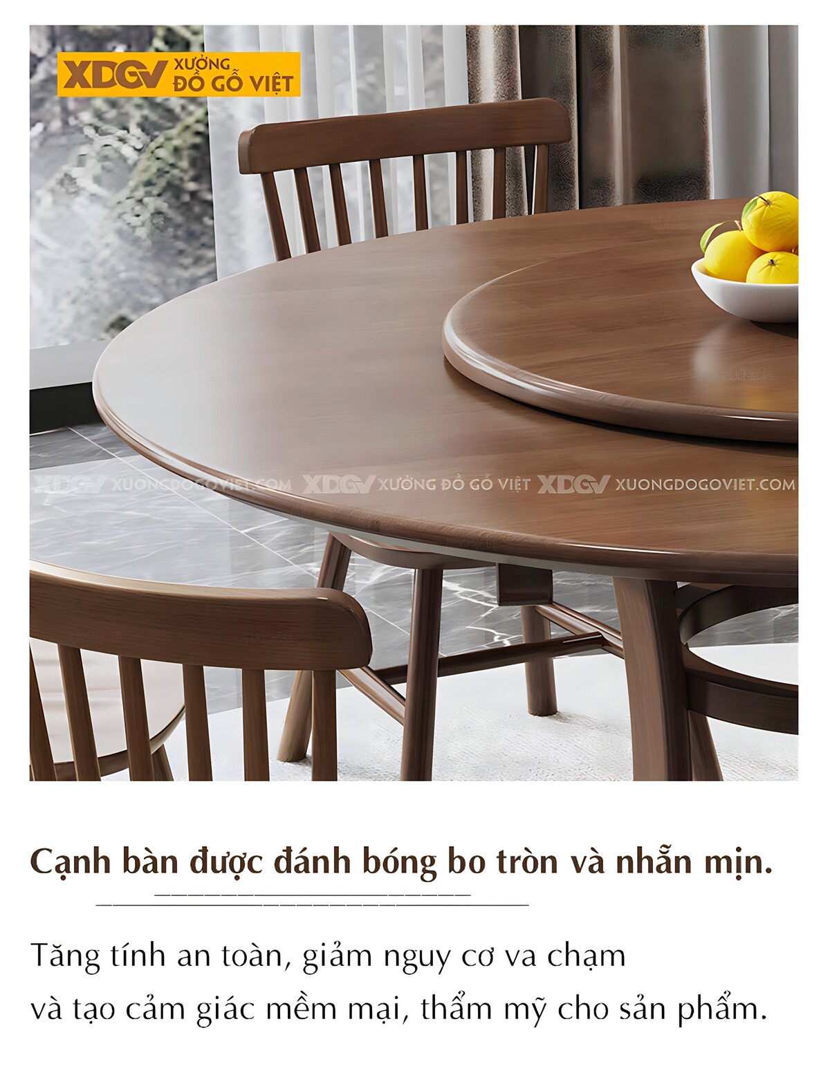Bàn Ăn Tròn Gỗ Óc Chó Á Đông Hiện Đại 6 Ghế Có Mâm Xoay