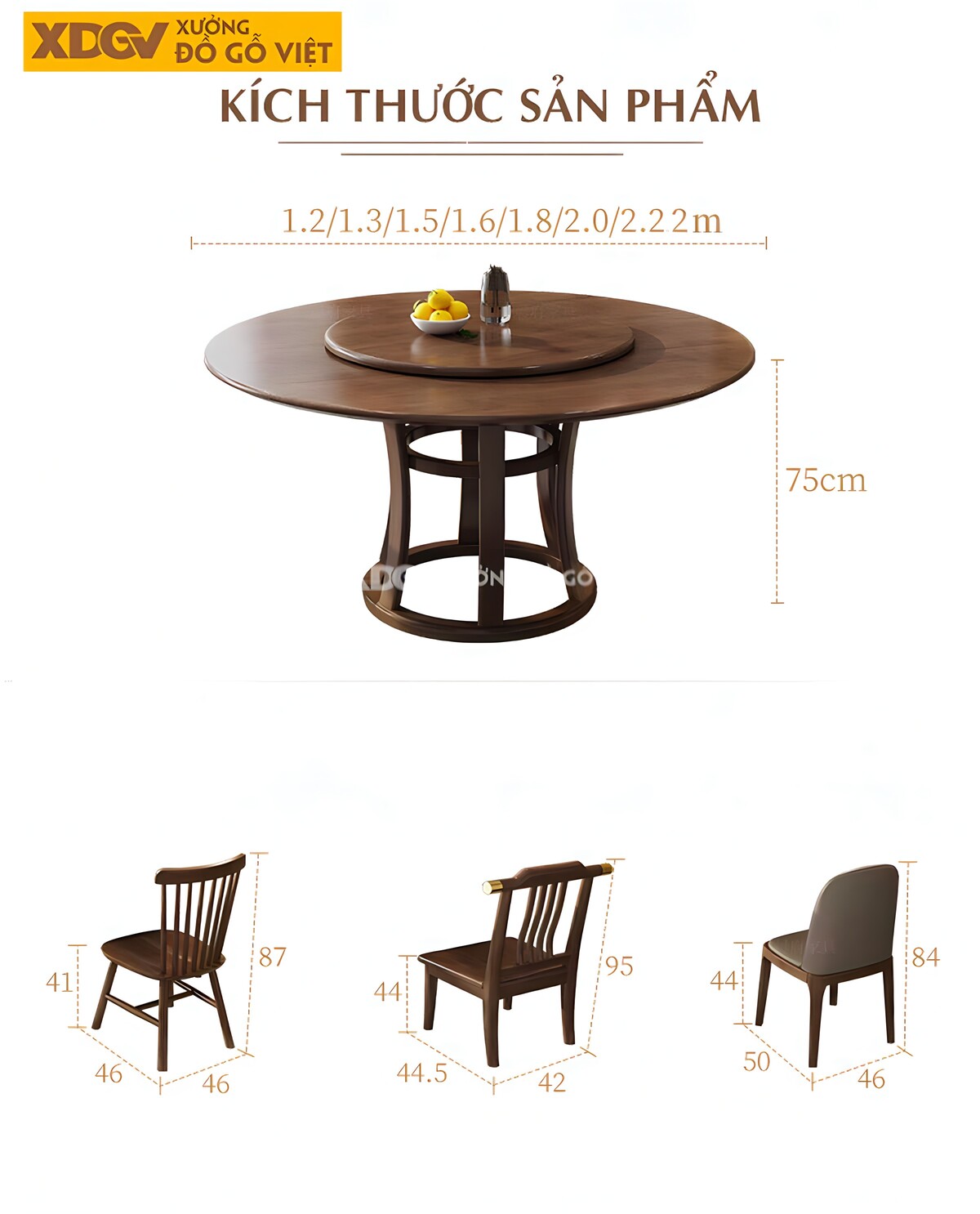 Bàn Ăn Tròn Gỗ Óc Chó Á Đông Hiện Đại 6 Ghế Có Mâm Xoay