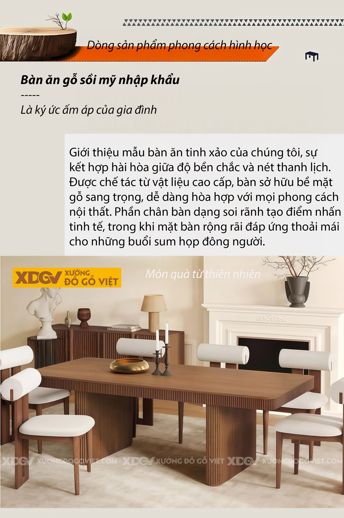 Bàn Ăn Tròn Phòng Bếp Gỗ Sồi Mỹ Chân Trụ Nan Dọc Nghệ Thuật