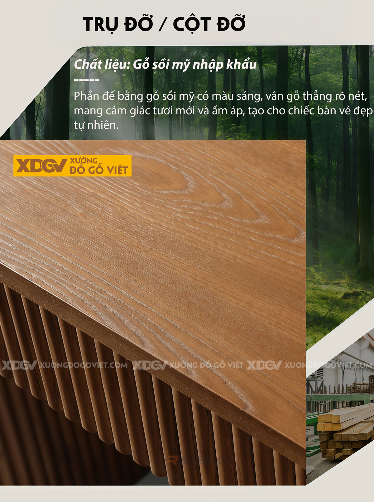 Bàn Ăn Tròn Phòng Bếp Gỗ Sồi Mỹ Chân Trụ Nan Dọc Nghệ Thuật