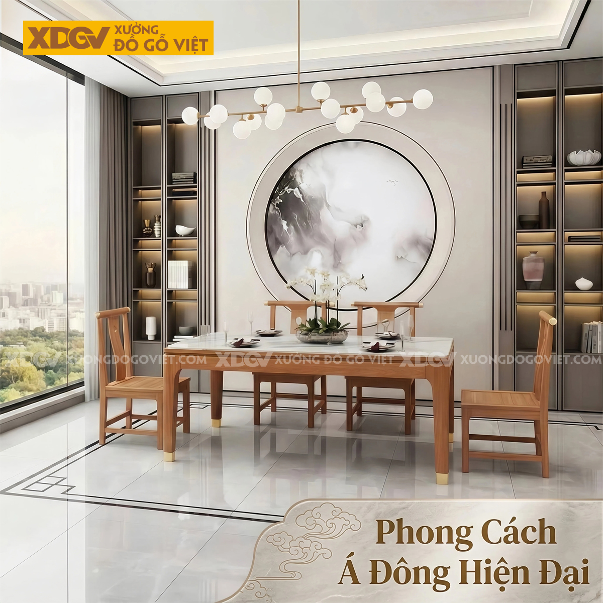 Bàn Ghế Ăn Gỗ Gõ 6 Ghế Phong Cách Trung Hoa Thanh Lịch