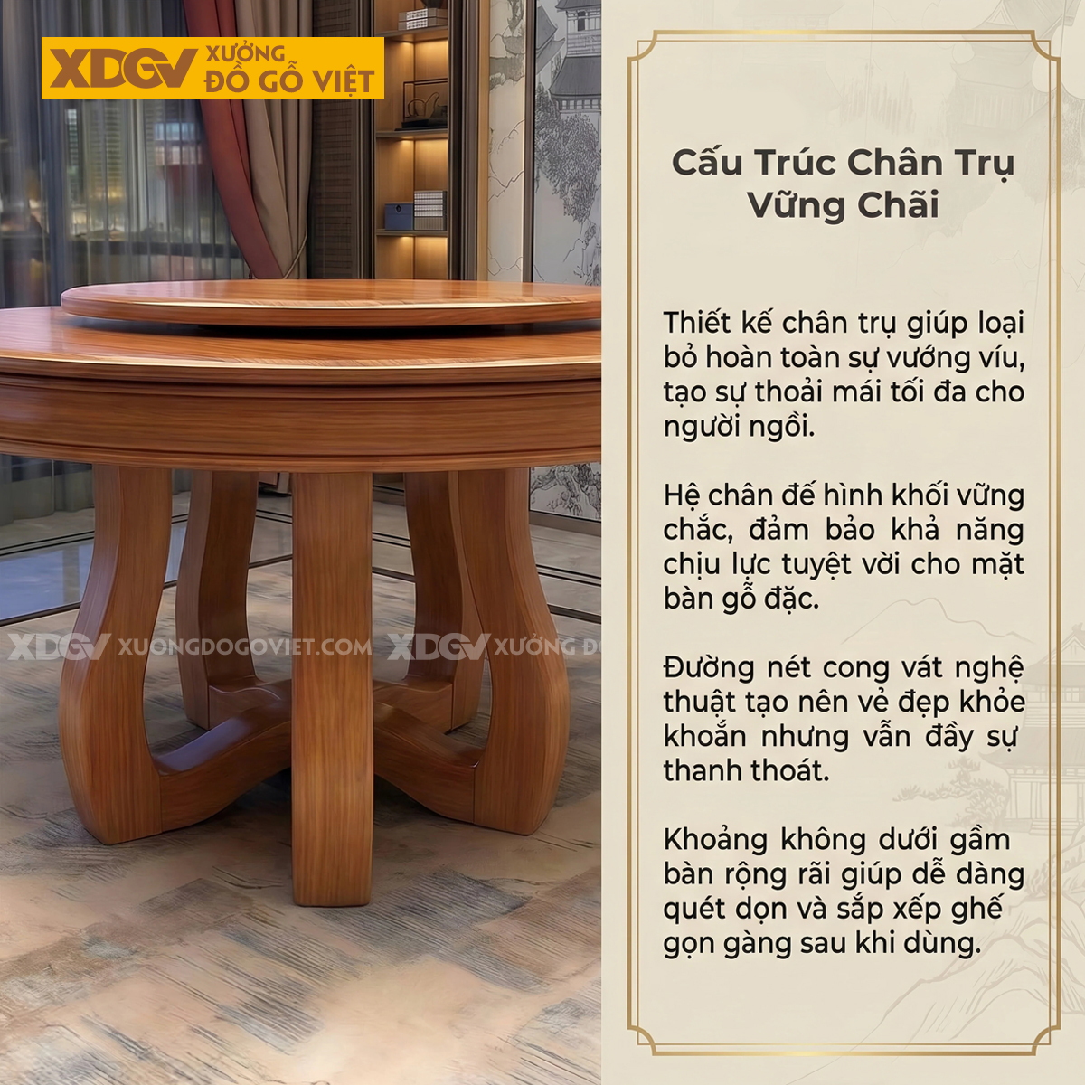 Bàn Ghế Ăn Gỗ Gõ Đỏ Thiết Kế Mâm Xoay Tiện Nghi