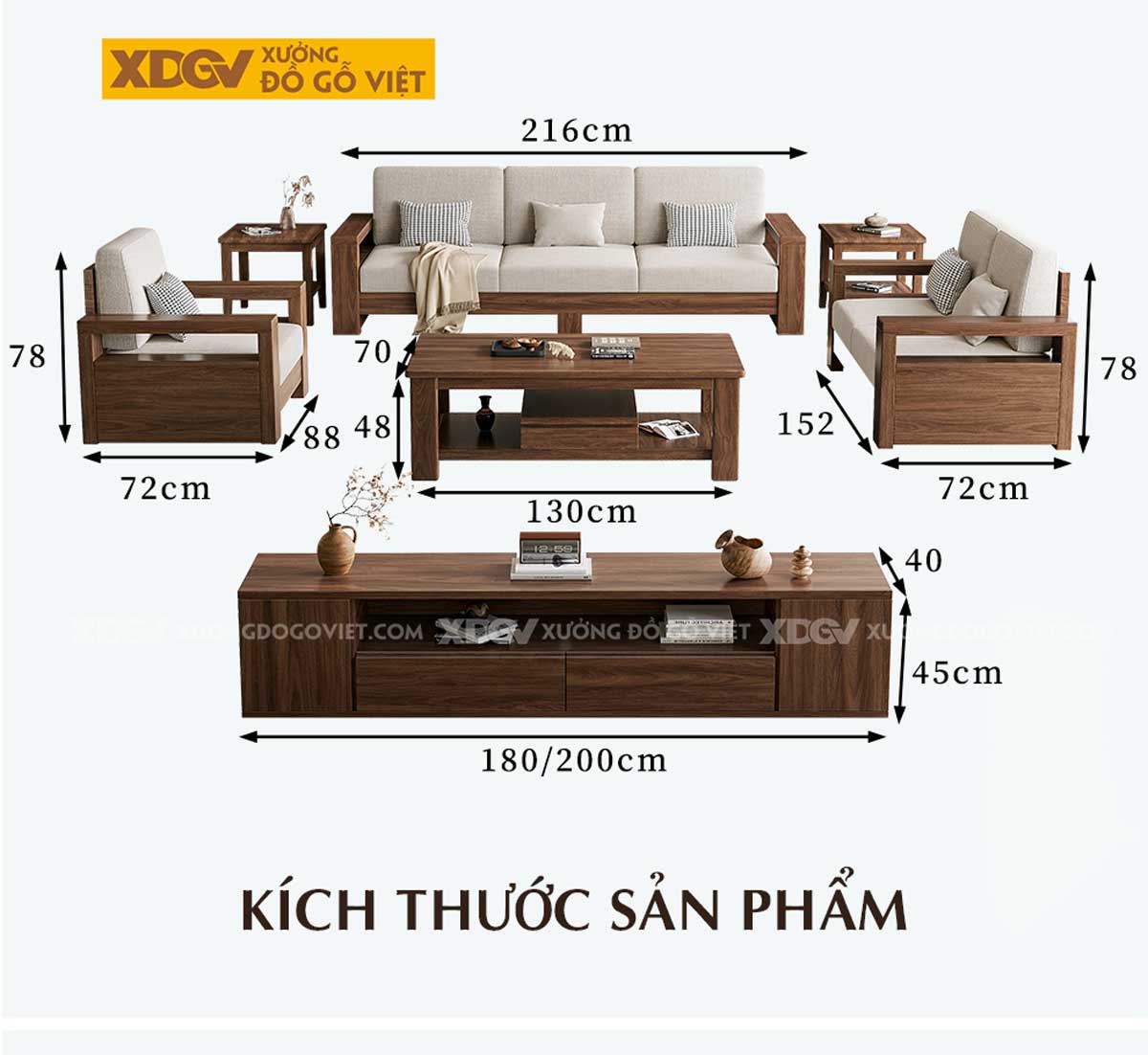 Bàn Ghế Gỗ Óc Chó Kiểu Tay Vuông Dày Mặt Ngồi và Tựa Lưng Nệm