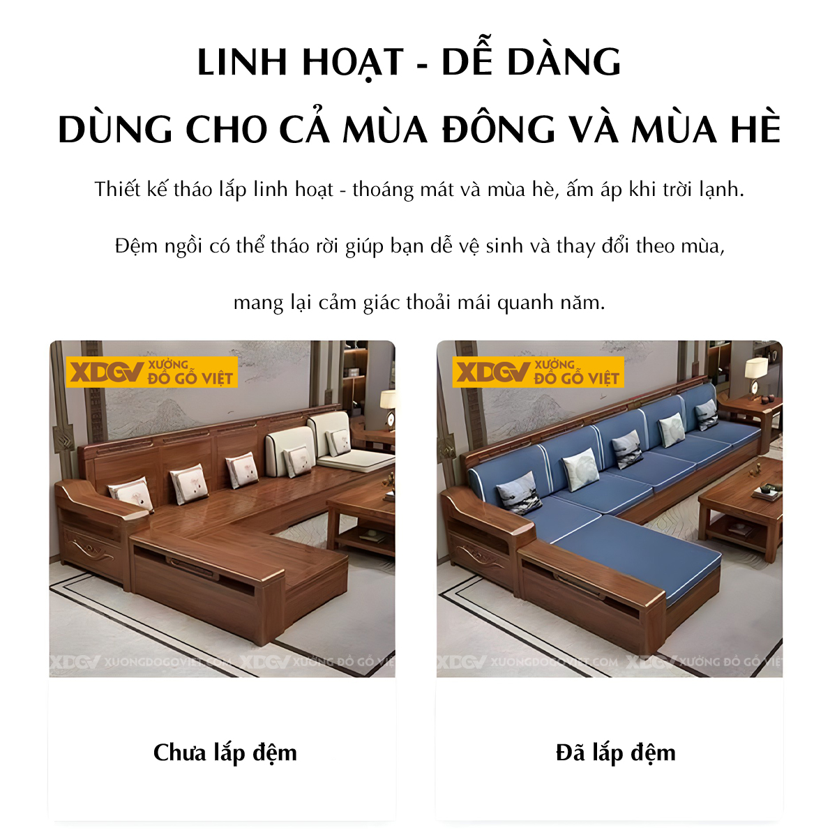 Bàn Ghế Sofa Gia Đình Căm Xe Hiện Đại Góc L Bọc Nệm Cao Cấp