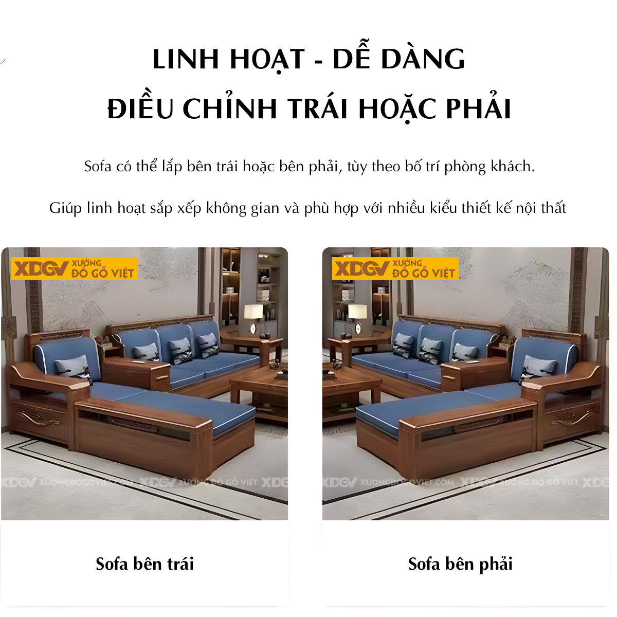 Bàn Ghế Sofa Gia Đình Căm Xe Hiện Đại Góc L Bọc Nệm Cao Cấp