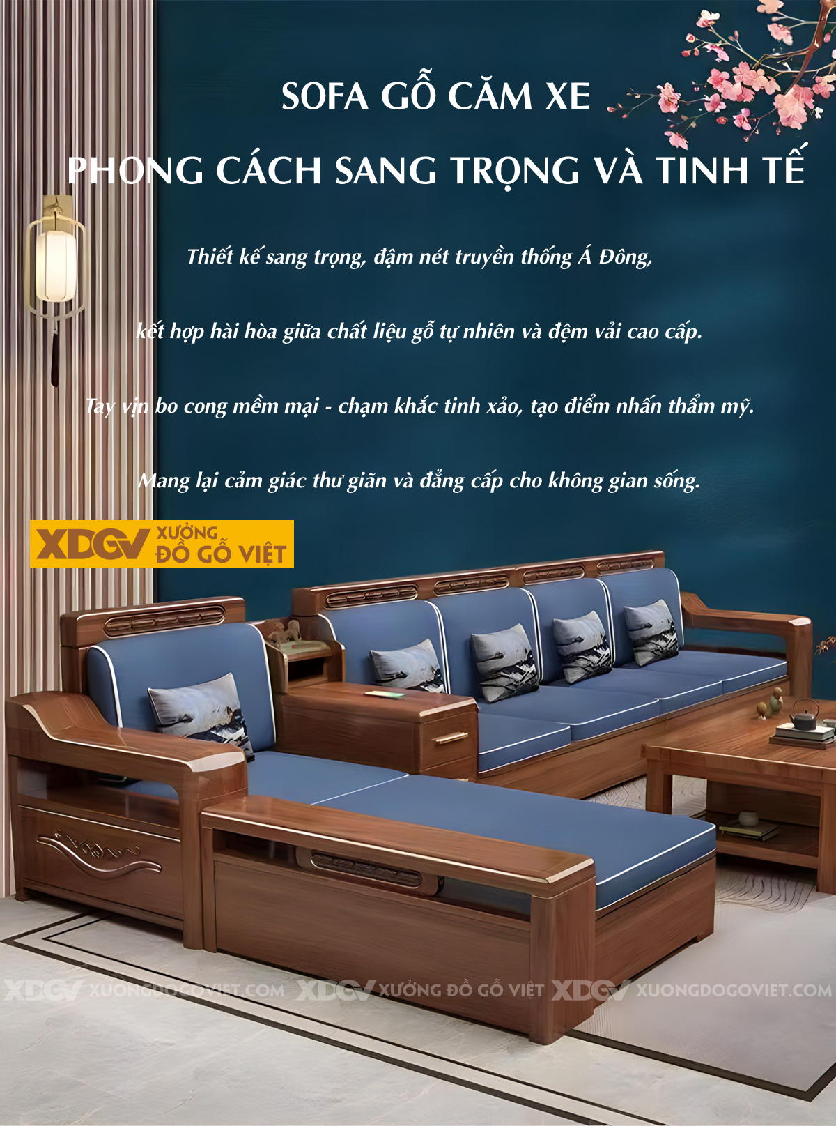 Bàn Ghế Sofa Gia Đình Căm Xe Hiện Đại Góc L Bọc Nệm Cao Cấp