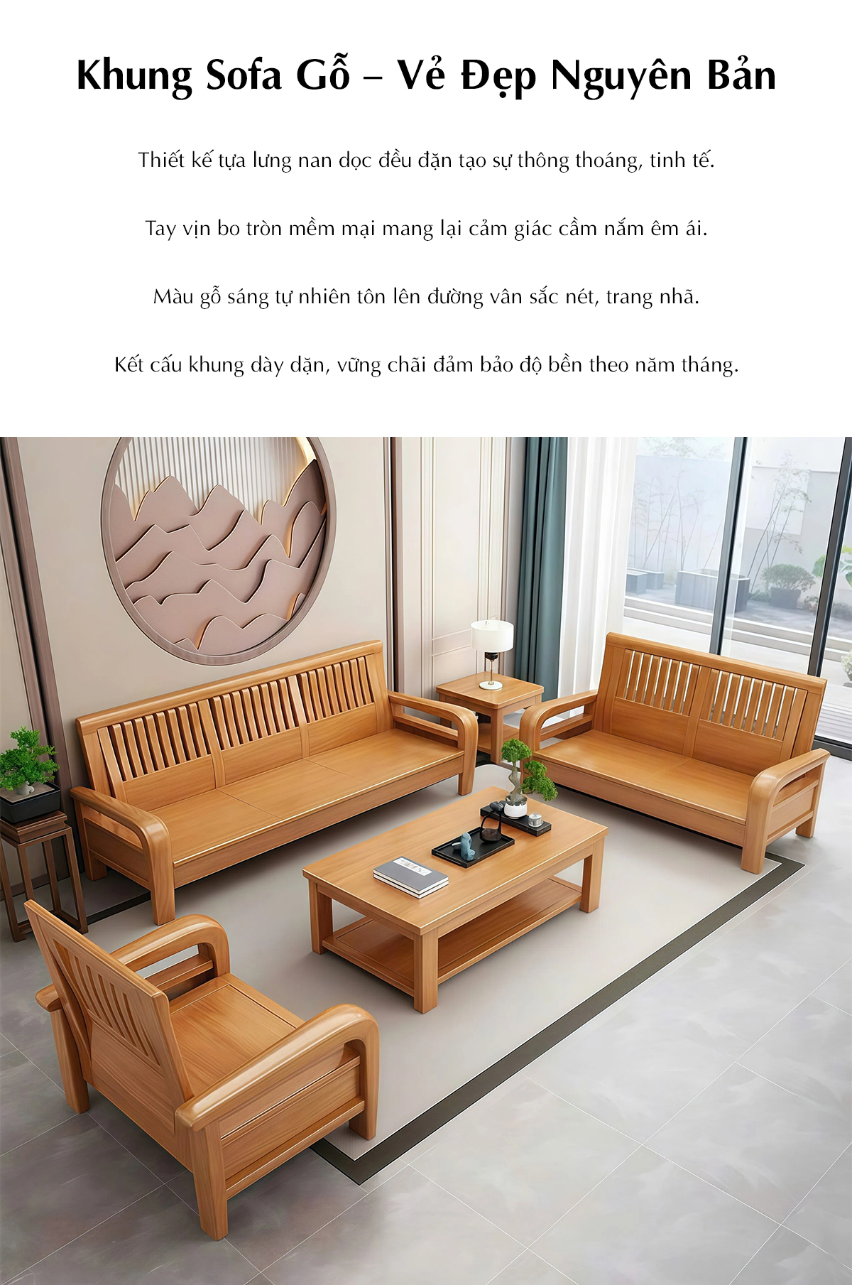 Bàn Ghế Sofa Gỗ Gõ Đỏ Lưng Nan Tay Ghế Bo Cong