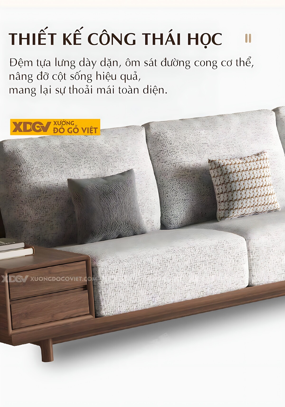 Bàn Ghế Sofa Gỗ Óc Chó Mặt Lót Nệm Hiện Đại