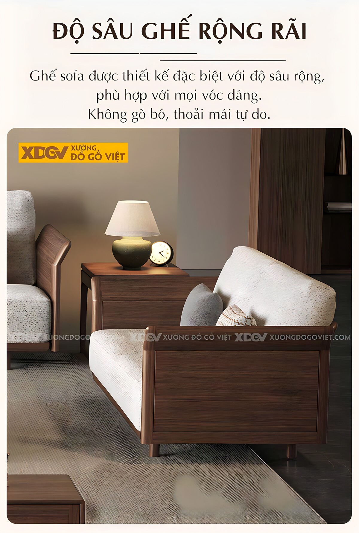 Bàn Ghế Sofa Gỗ Óc Chó Mặt Lót Nệm Hiện Đại