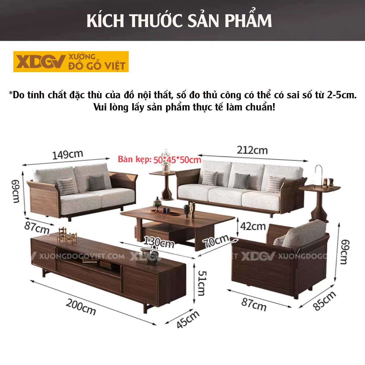 Bàn Ghế Sofa Gỗ Óc Chó Mặt Lót Nệm Hiện Đại