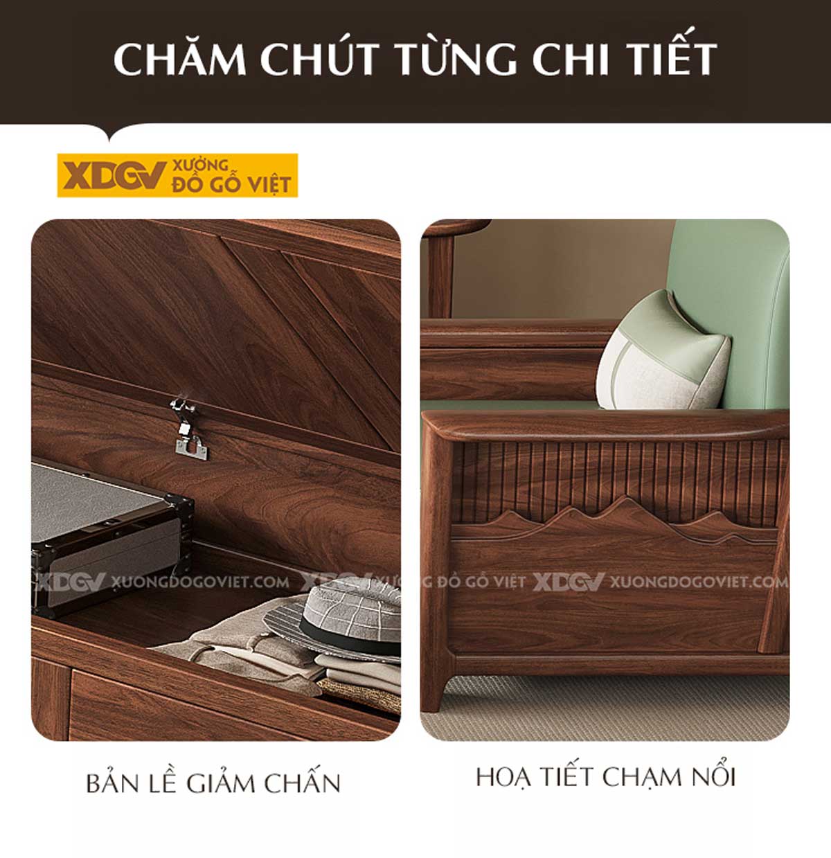Bàn Ghế Sofa Óc Chó Thịt Bọc Nệm Cánh Chạm Khắc Dáng Núi