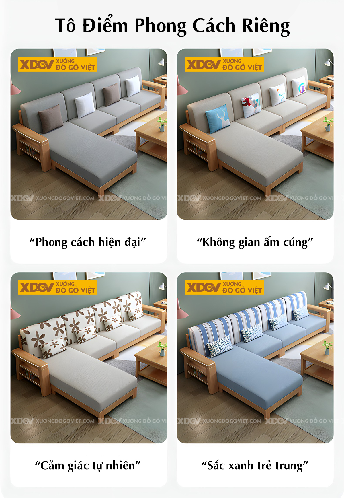 Bàn Ghế Sofa Phòng Khách Gỗ Cao Su Tay Vịn 2 Tầng Đựng Đồ