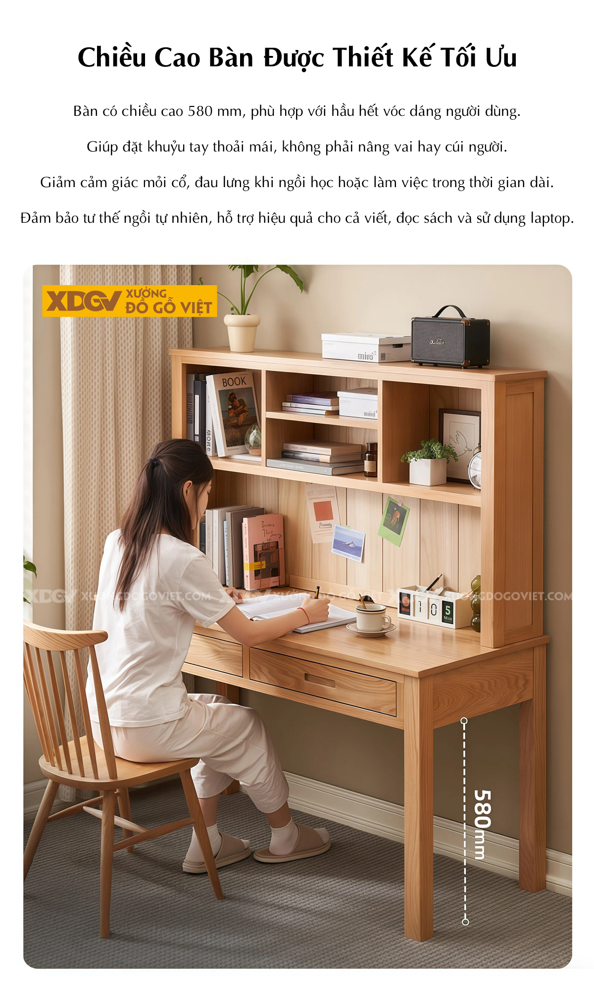 Bàn Học Và Làm Việc Gỗ Sồi Mỹ Phong Cách Bắc Âu Tối Giản