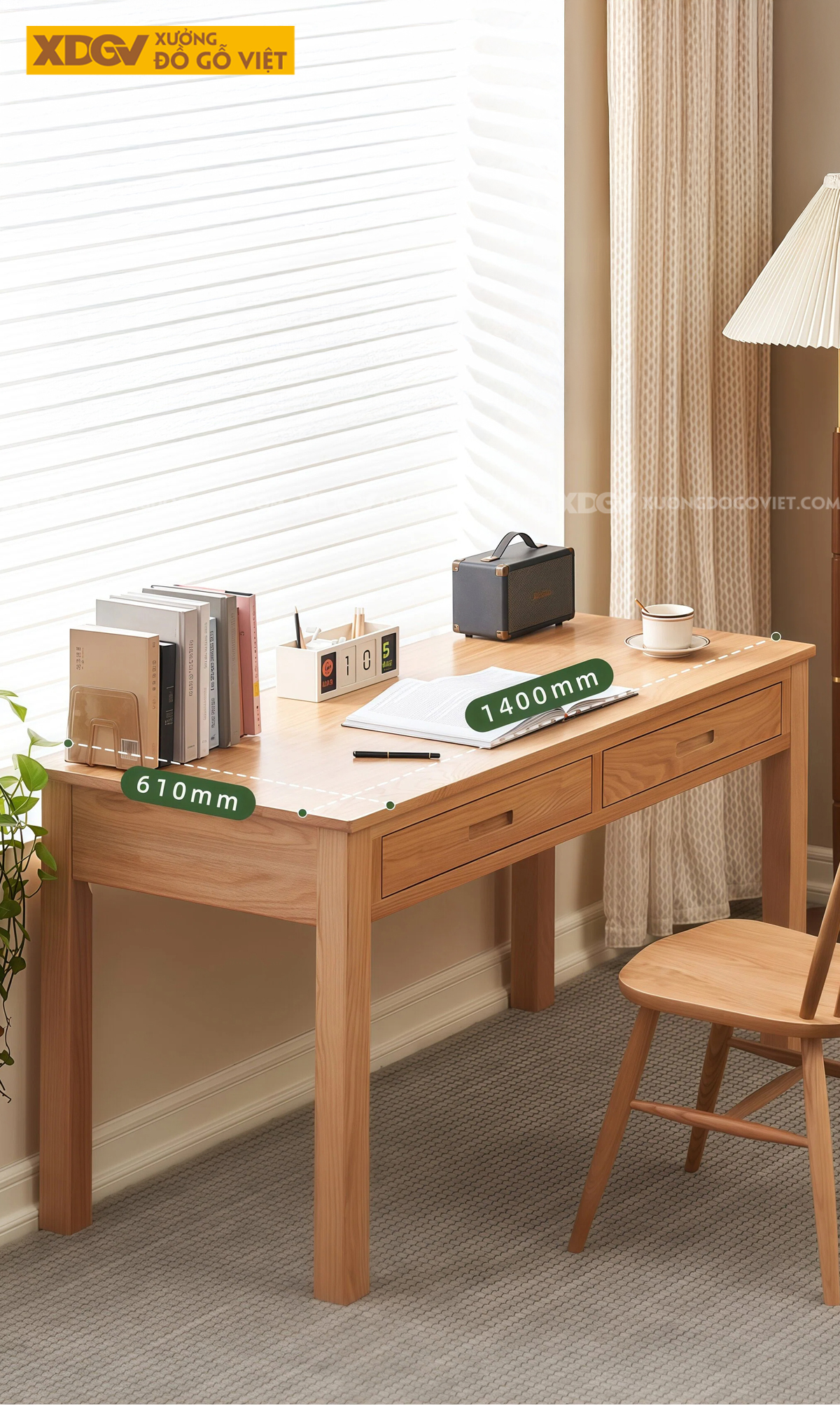 Bàn Học Và Làm Việc Gỗ Sồi Mỹ Phong Cách Bắc Âu Tối Giản