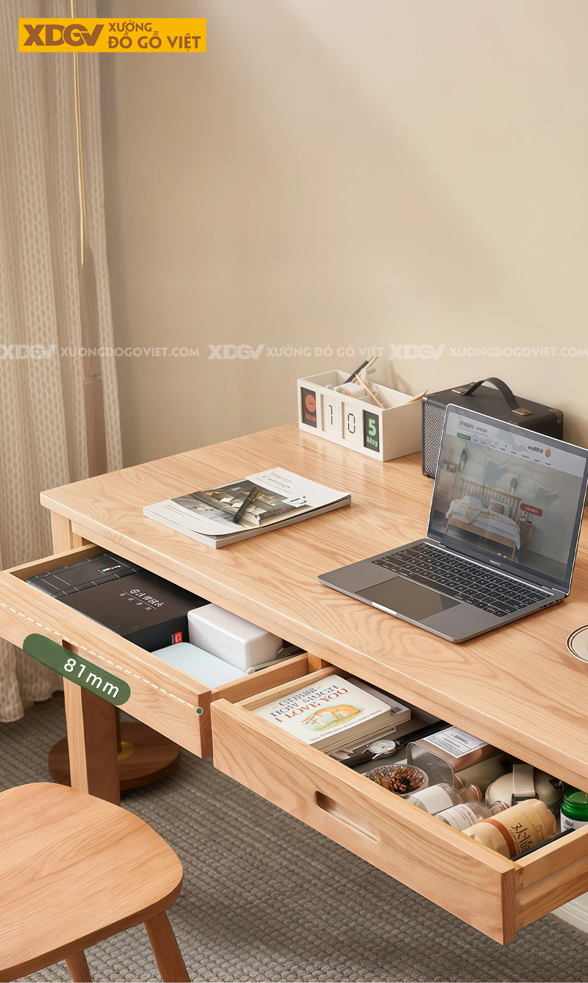 Bàn Học Và Làm Việc Gỗ Sồi Mỹ Phong Cách Bắc Âu Tối Giản