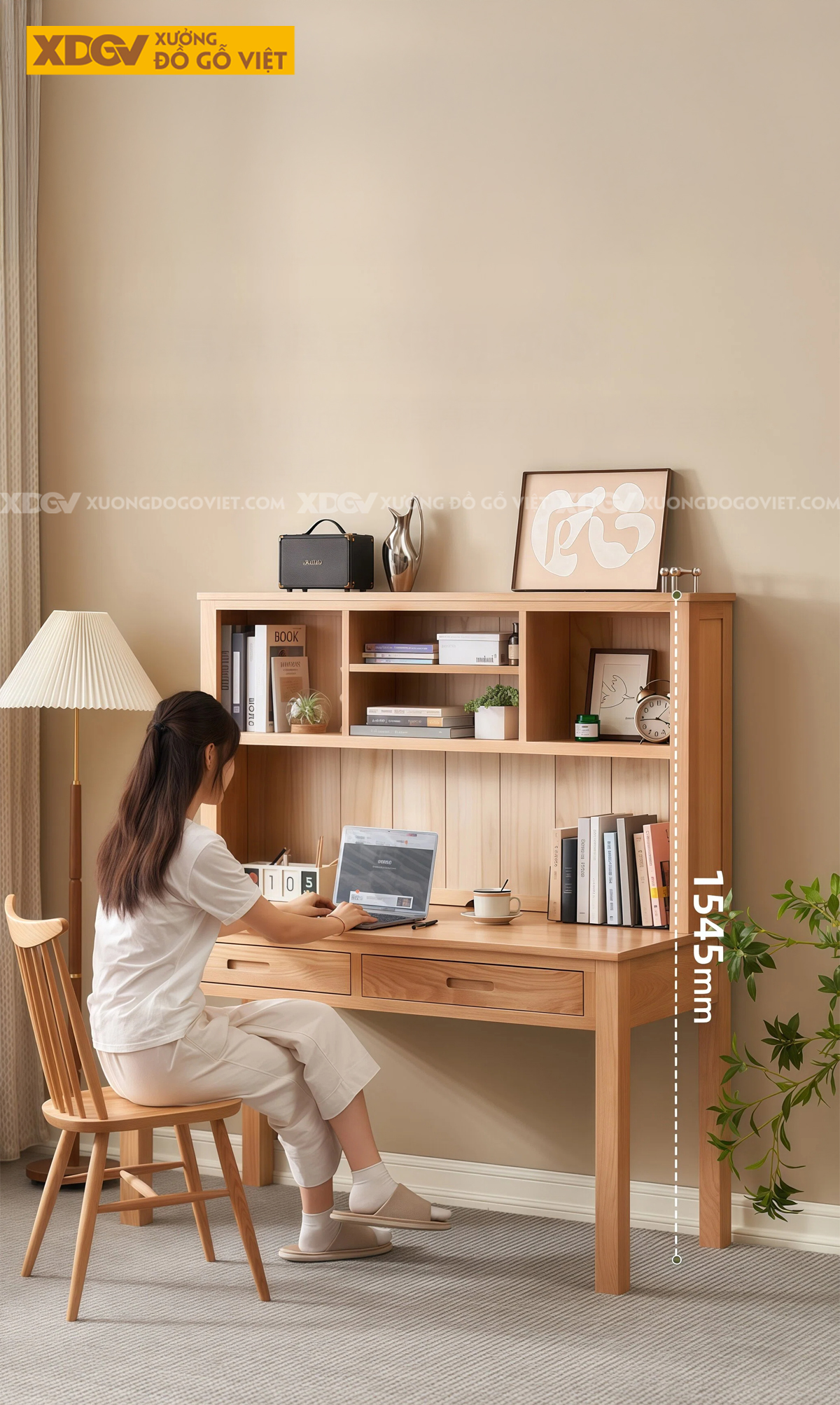 Bàn Học Và Làm Việc Gỗ Sồi Mỹ Phong Cách Bắc Âu Tối Giản