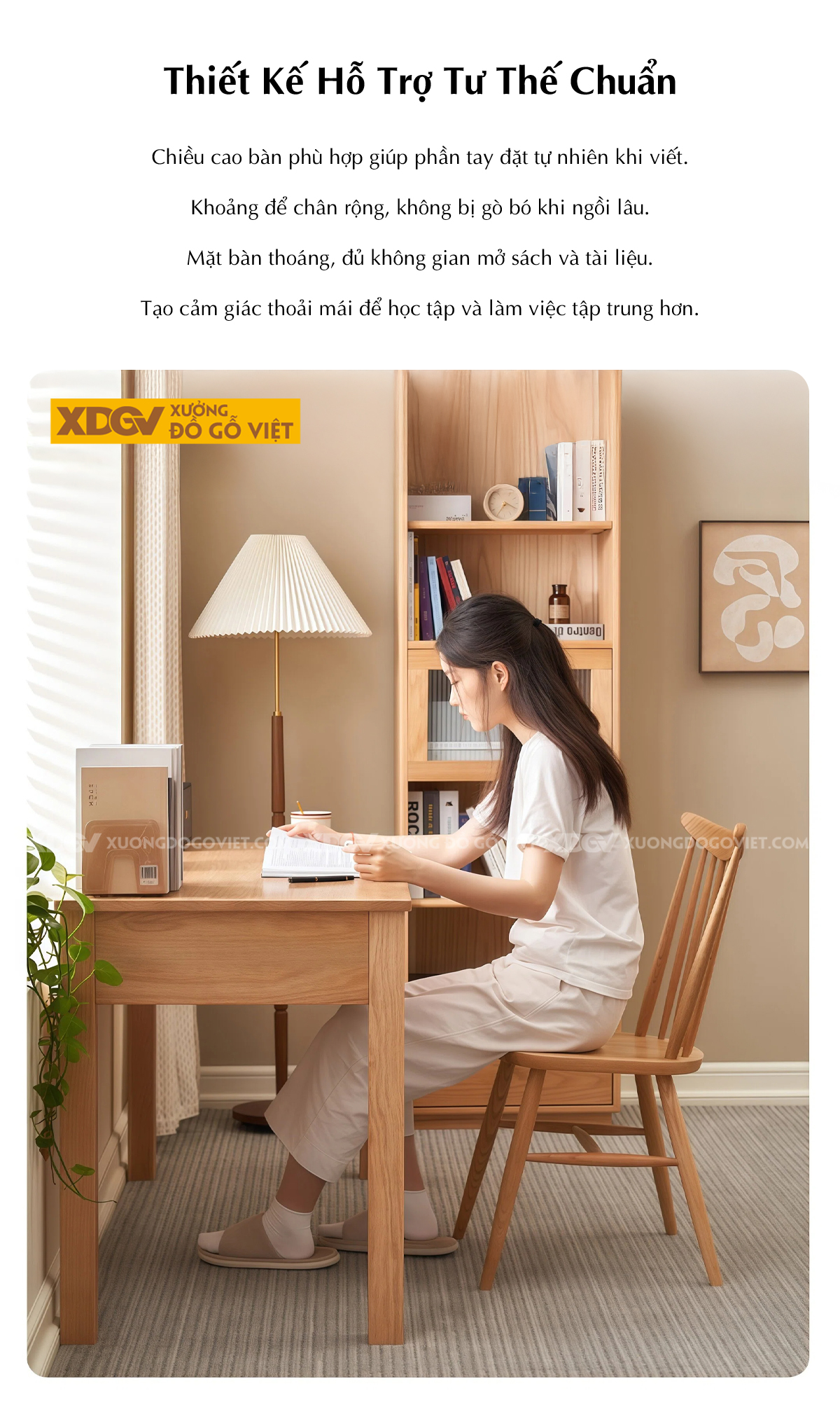 Bàn Học Và Làm Việc Gỗ Sồi Mỹ Phong Cách Bắc Âu Tối Giản