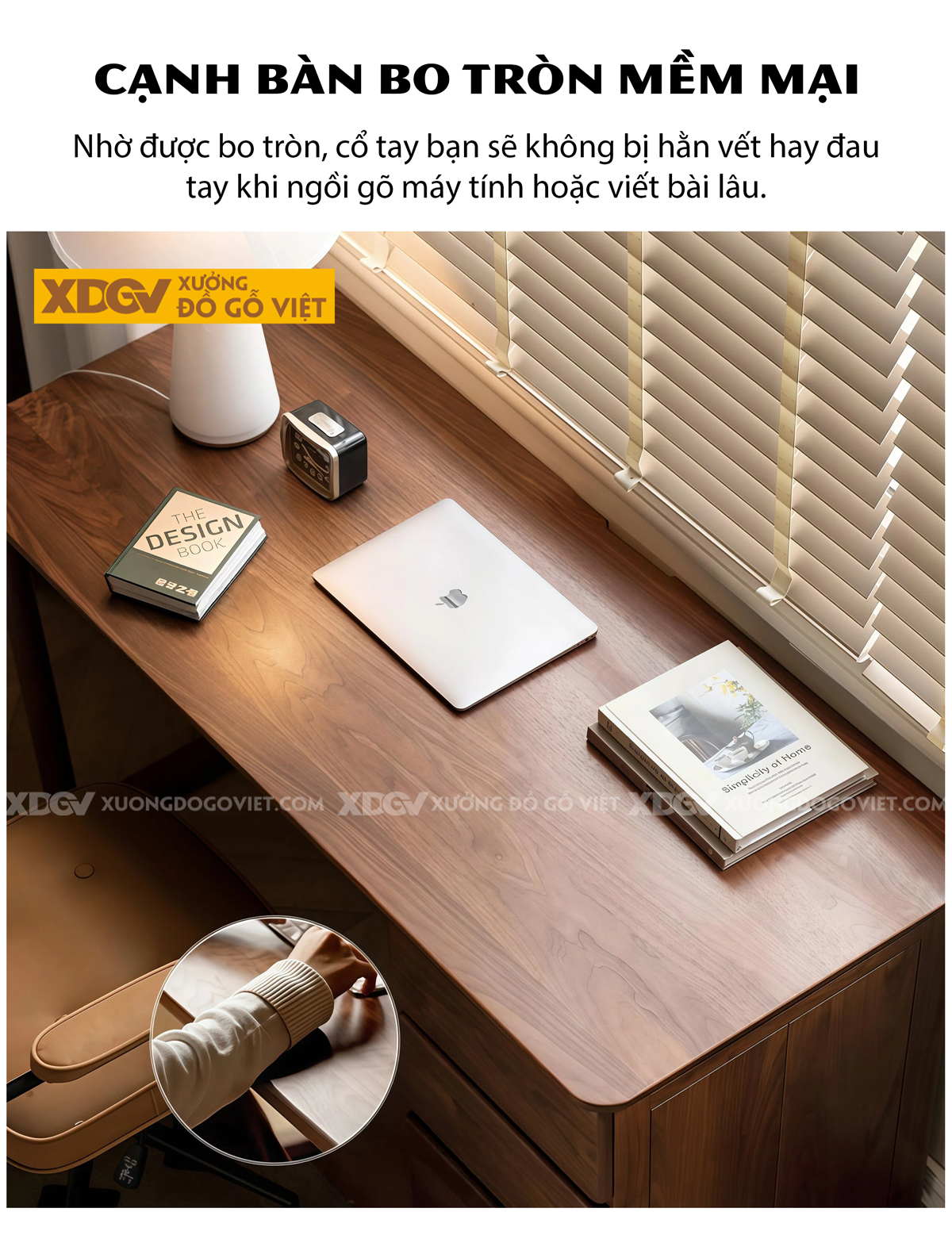 Bàn Làm Việc Bo Cạnh Gỗ Óc Chó Hiện Đại Mẫu Mới 2026