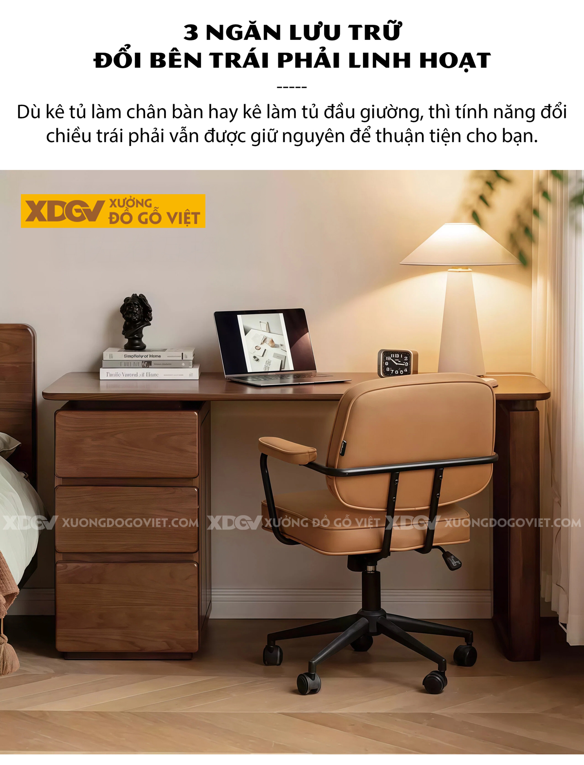 Bàn Làm Việc Bo Cạnh Gỗ Óc Chó Hiện Đại Mẫu Mới 2026