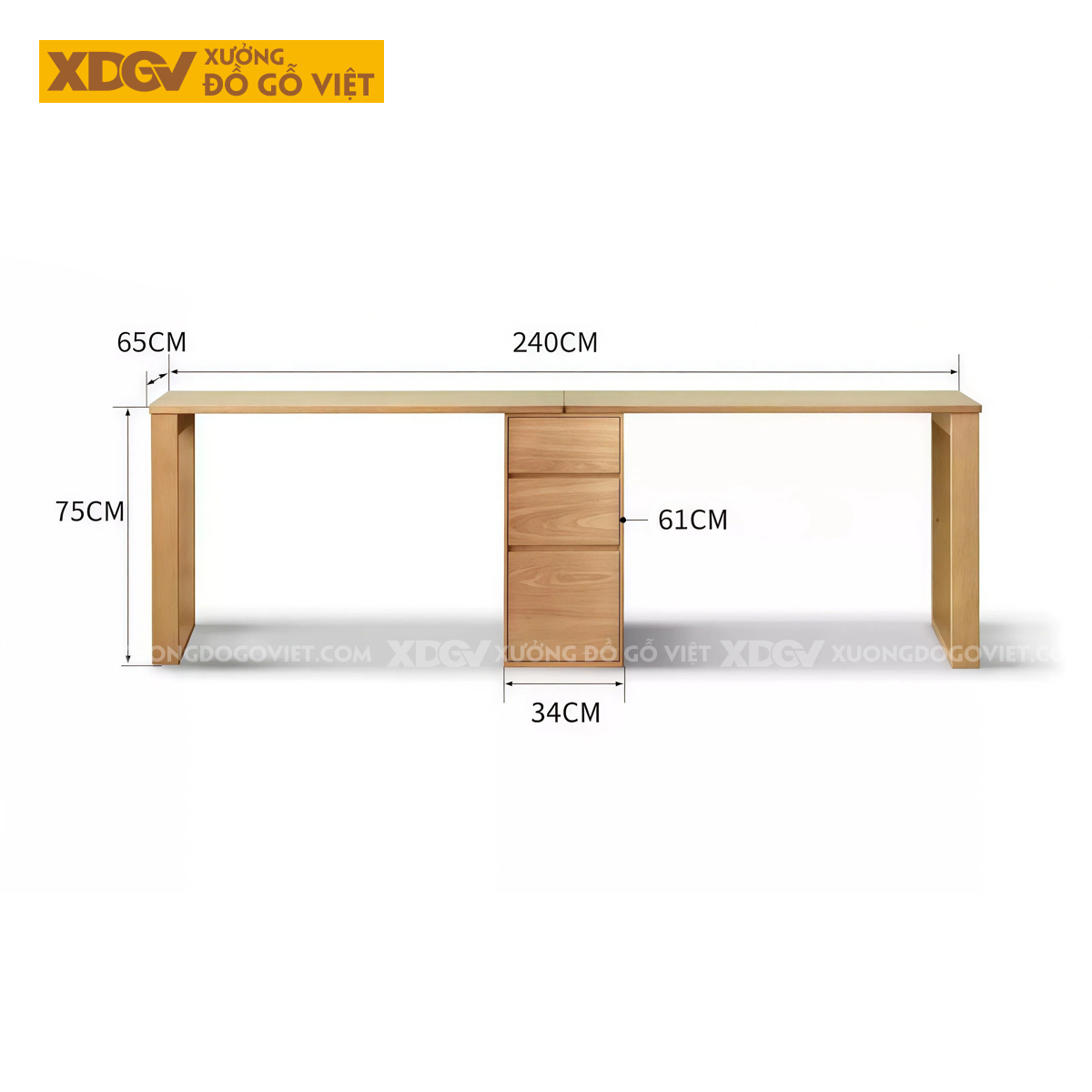 Bàn Làm Việc Chân Chữ U Bền Chắc Gỗ Sồi Mỹ Kiểu Tối Giản