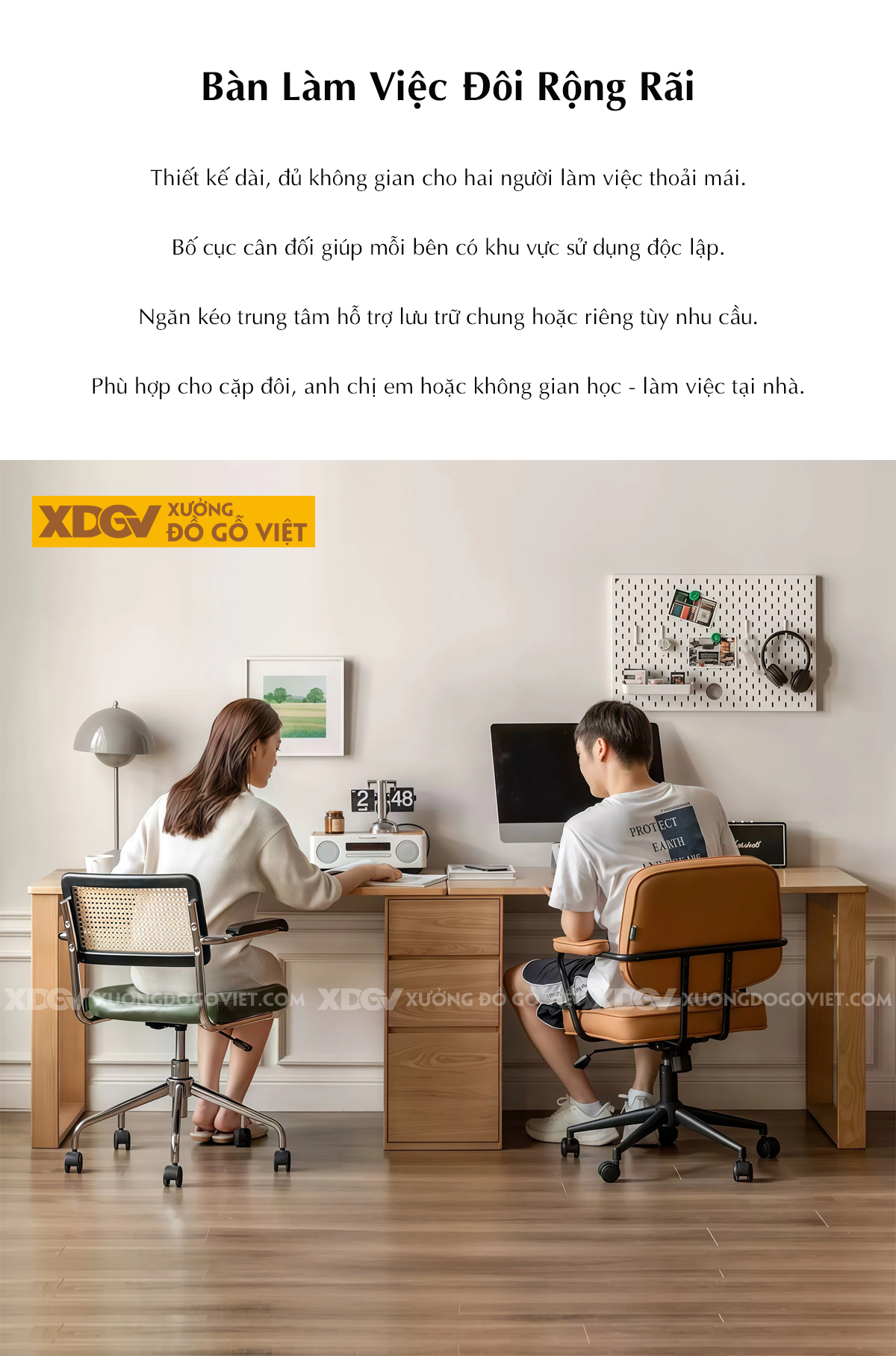 Bàn Làm Việc Chân Chữ U Bền Chắc Gỗ Sồi Mỹ Kiểu Tối Giản