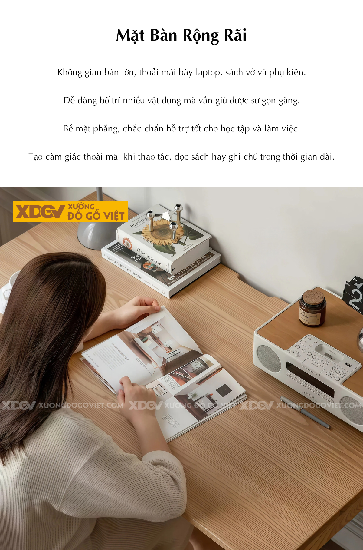 Bàn Làm Việc Chân Chữ U Bền Chắc Gỗ Sồi Mỹ Kiểu Tối Giản