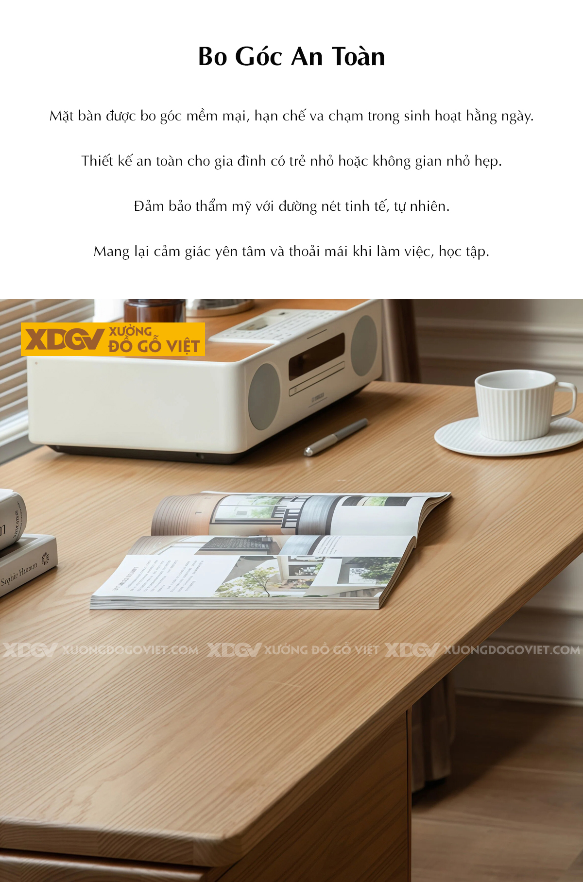 Bàn Làm Việc Chân Chữ U Bền Chắc Gỗ Sồi Mỹ Kiểu Tối Giản