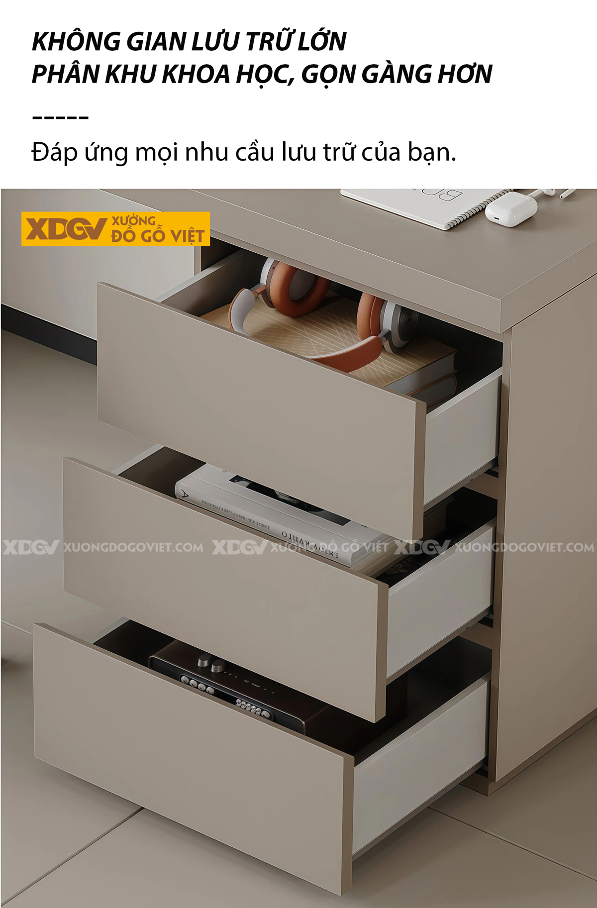 Bàn Làm Việc Gỗ Công Nghiệp Tích Hợp Tủ Ngăn Kéo Hiện Đại