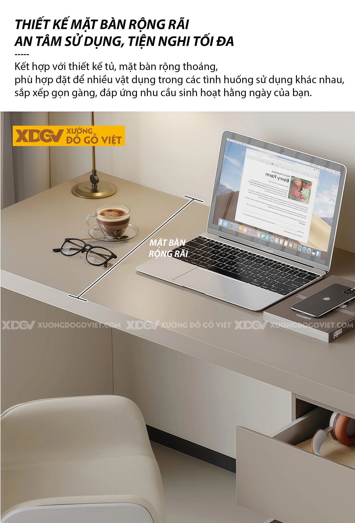 Bàn Làm Việc Gỗ Công Nghiệp Tích Hợp Tủ Ngăn Kéo Hiện Đại