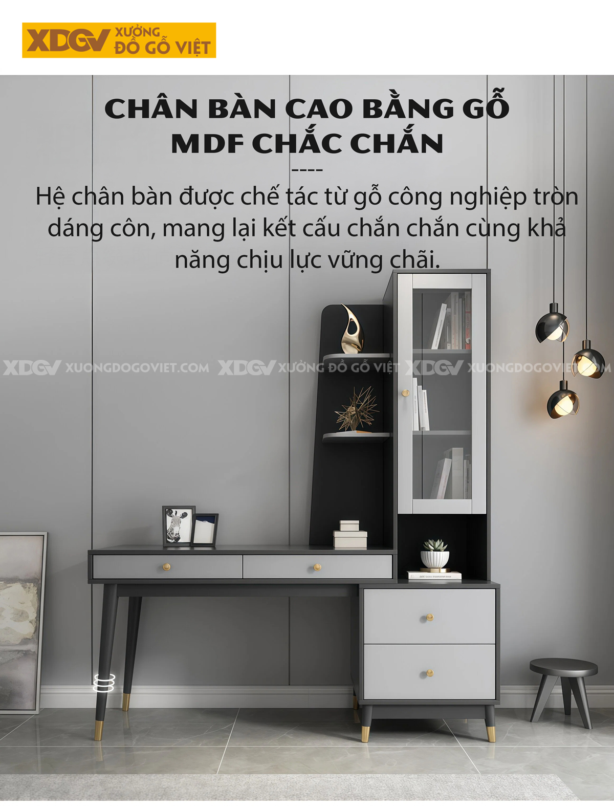 Bàn Làm Việc Gỗ MDF Chân Cao Kèm Tủ Lưu Trữ Đa Năng