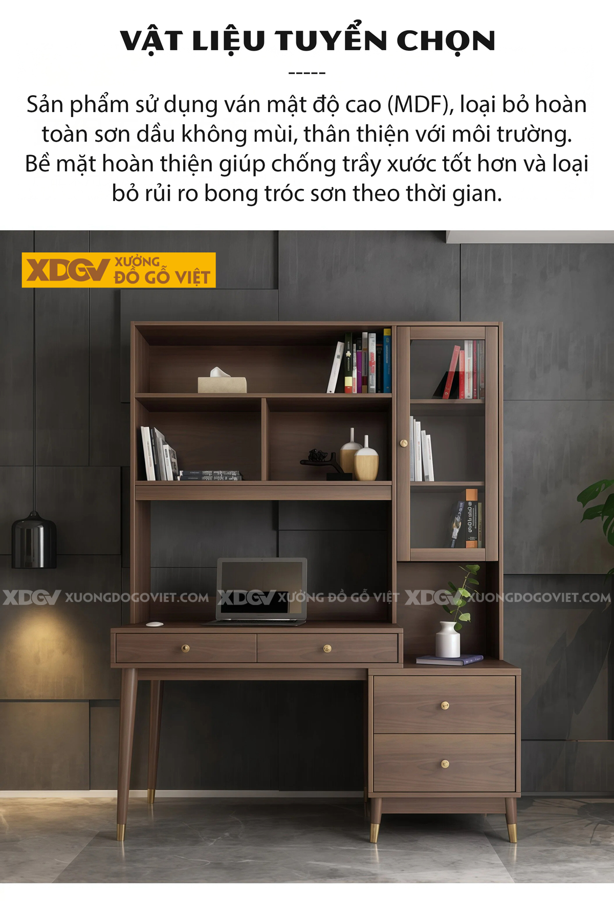 Bàn Làm Việc Gỗ MDF Hiện Đại Kết Hợp Tủ Lưu Trữ Thông Minh