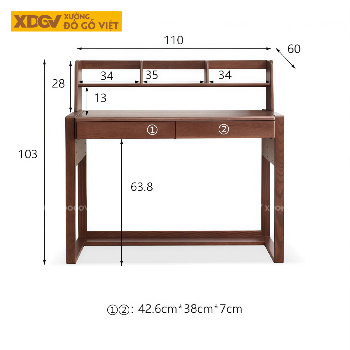 Bàn Làm Việc Gỗ Sồi Kết Hợp Kệ Và Ngăn Kéo Tiện Dụng