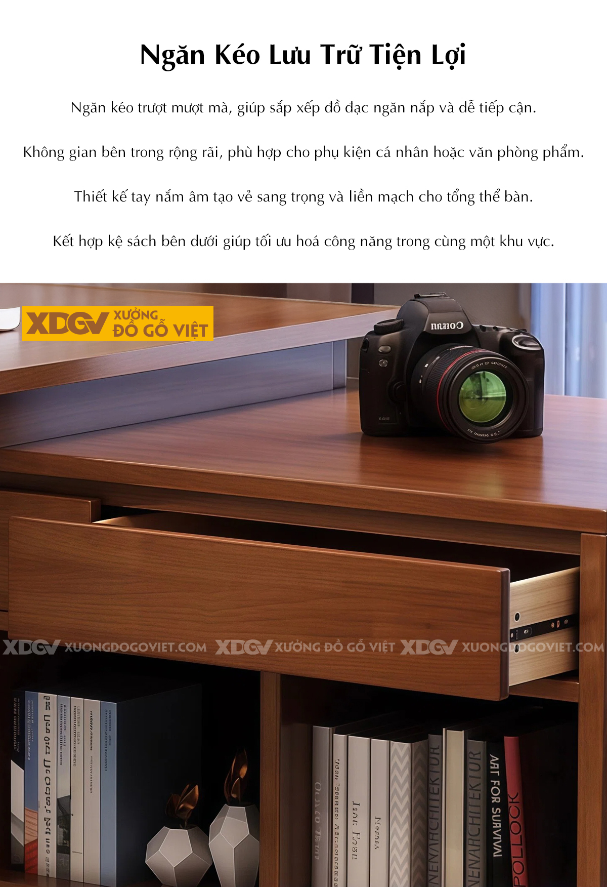 Bàn Làm Việc Gỗ Sồi Màu Óc Chó Kiểu Chữ L Cách Điệu Hiện Đại