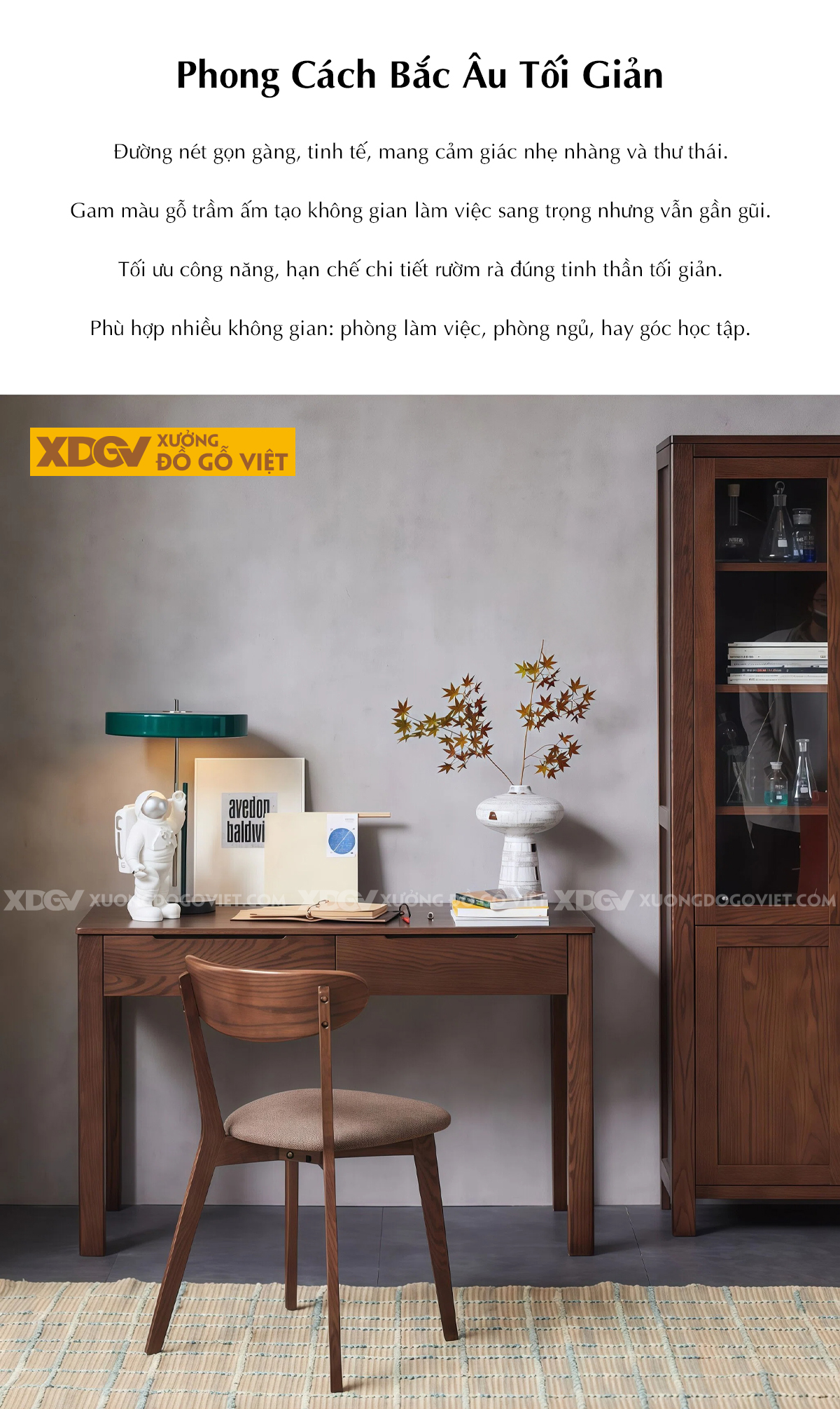 Bàn Làm Việc Gỗ Sồi Mỹ Màu Óc Chó Nhỏ Gọn Có Ngăn Kéo