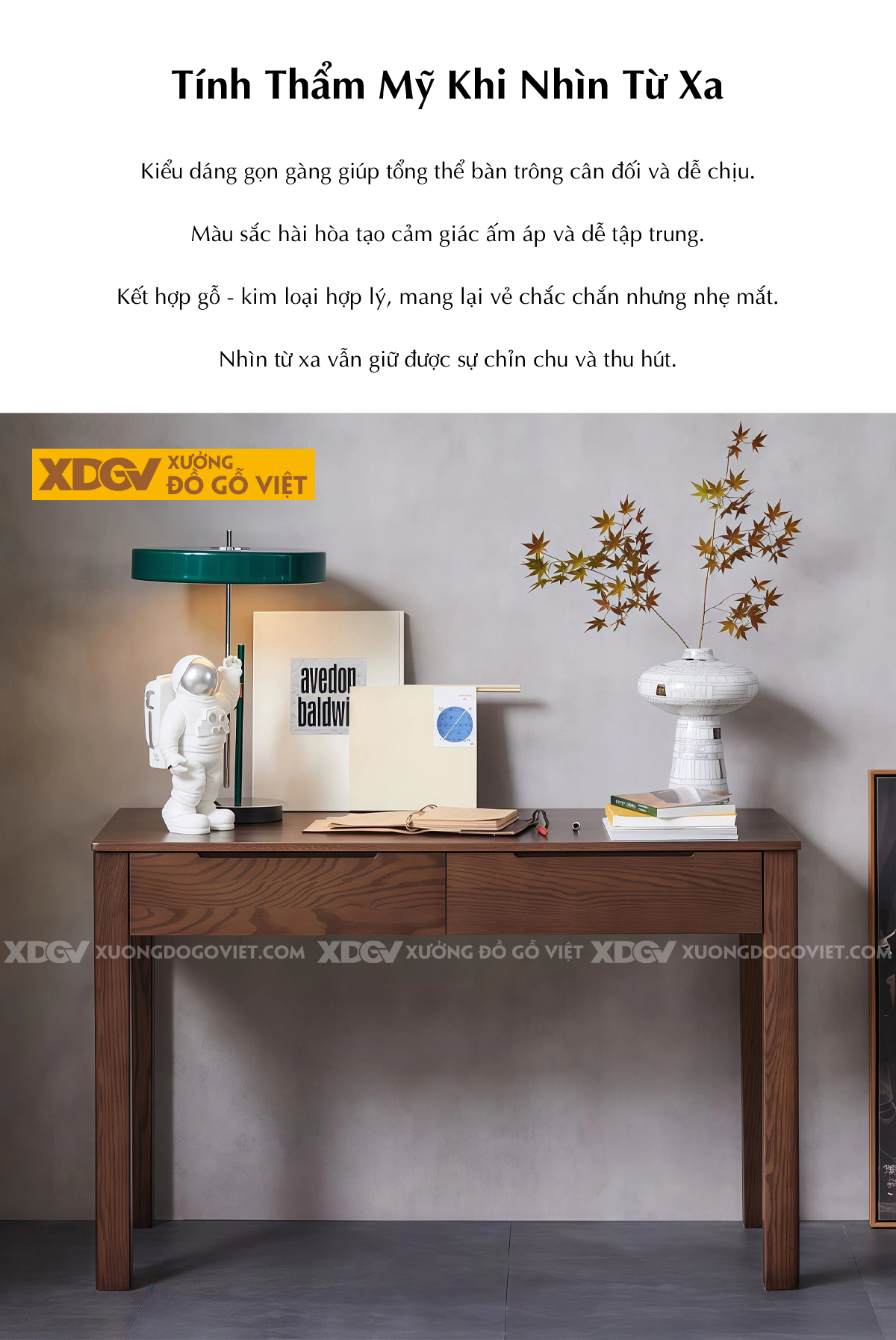 Bàn Làm Việc Gỗ Sồi Mỹ Màu Óc Chó Nhỏ Gọn Có Ngăn Kéo