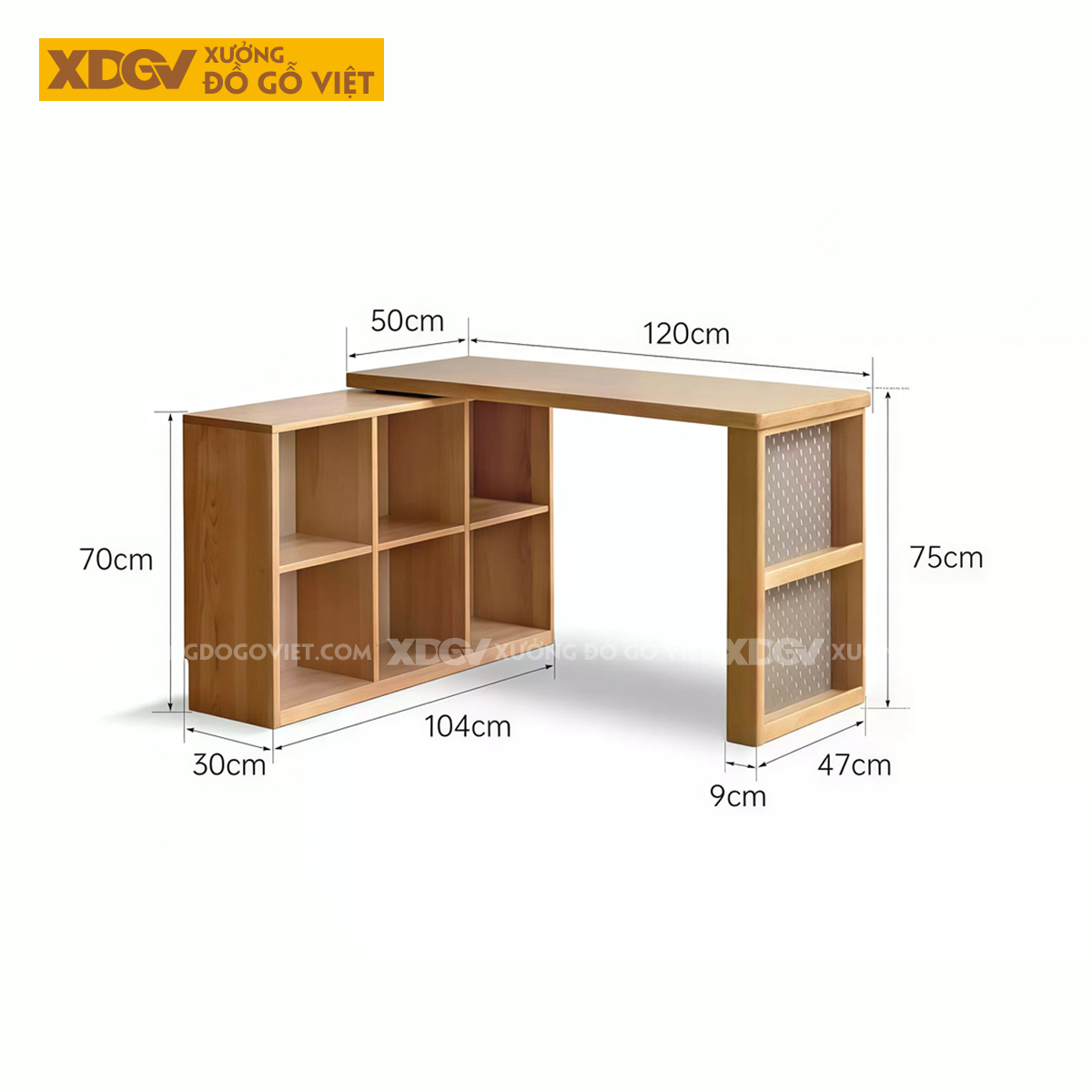 Bàn Làm Việc Góc L Gỗ Sồi Mỹ Kéo Xoay Linh Hoạt