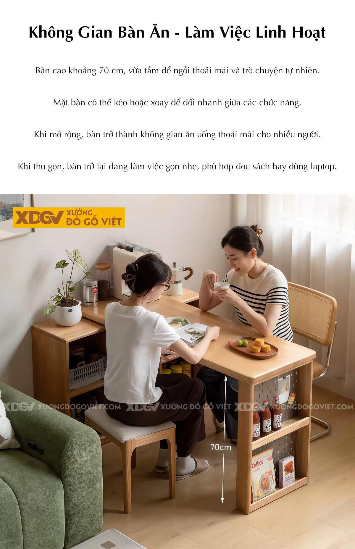 Bàn Làm Việc Góc L Gỗ Sồi Mỹ Kéo Xoay Linh Hoạt