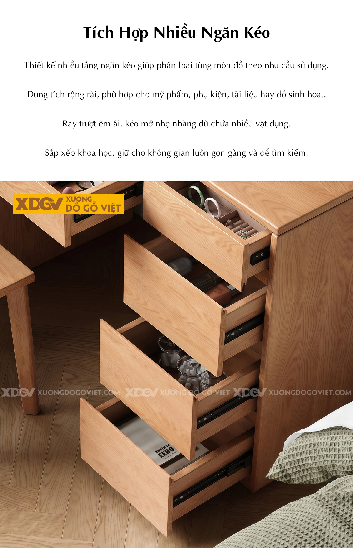 Bàn Làm Việc Kết Hợp Bàn Phấn Phối Kính Gân Mờ Sang Trọng