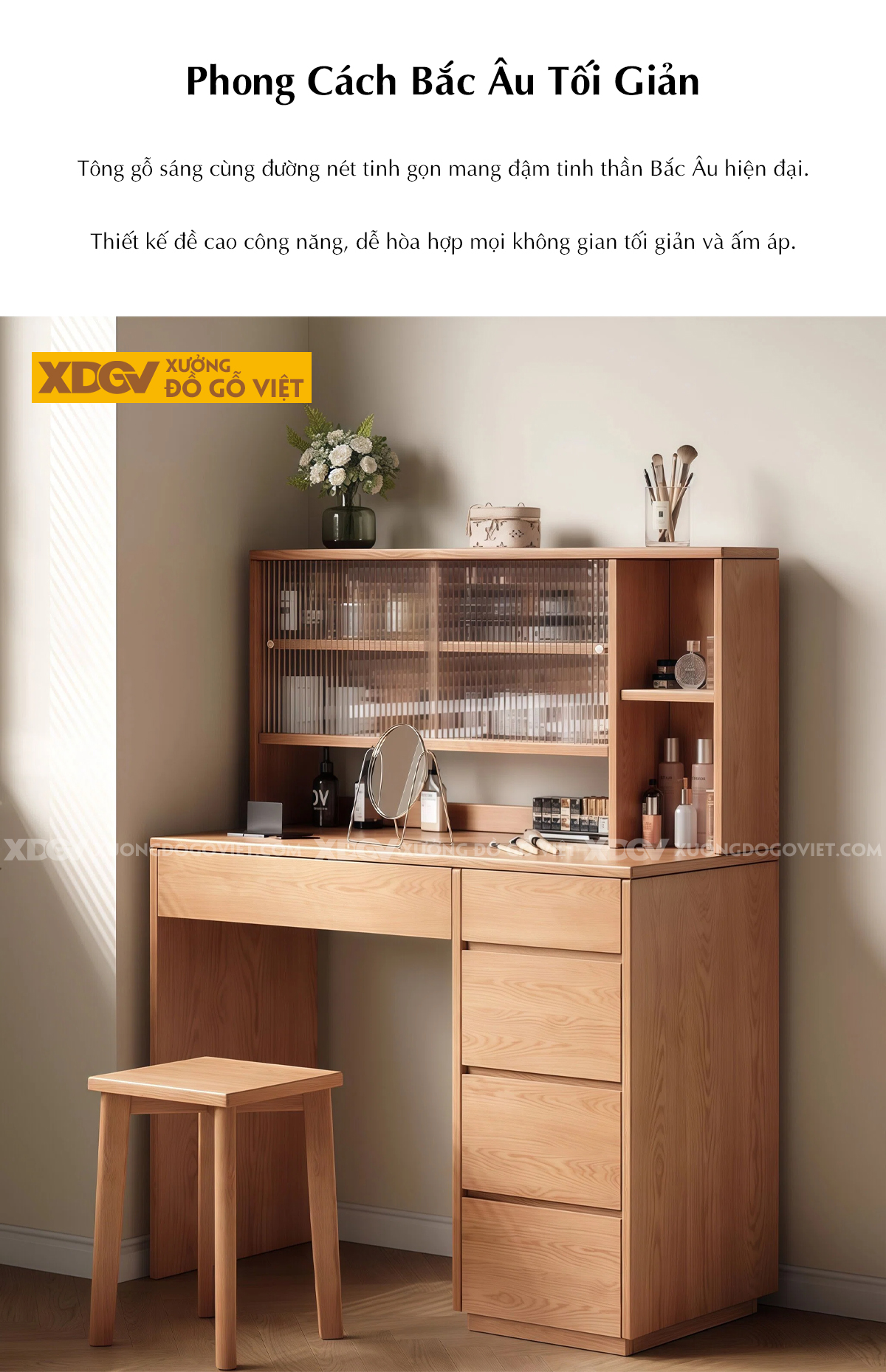 Bàn Làm Việc Kết Hợp Bàn Phấn Phối Kính Gân Mờ Sang Trọng