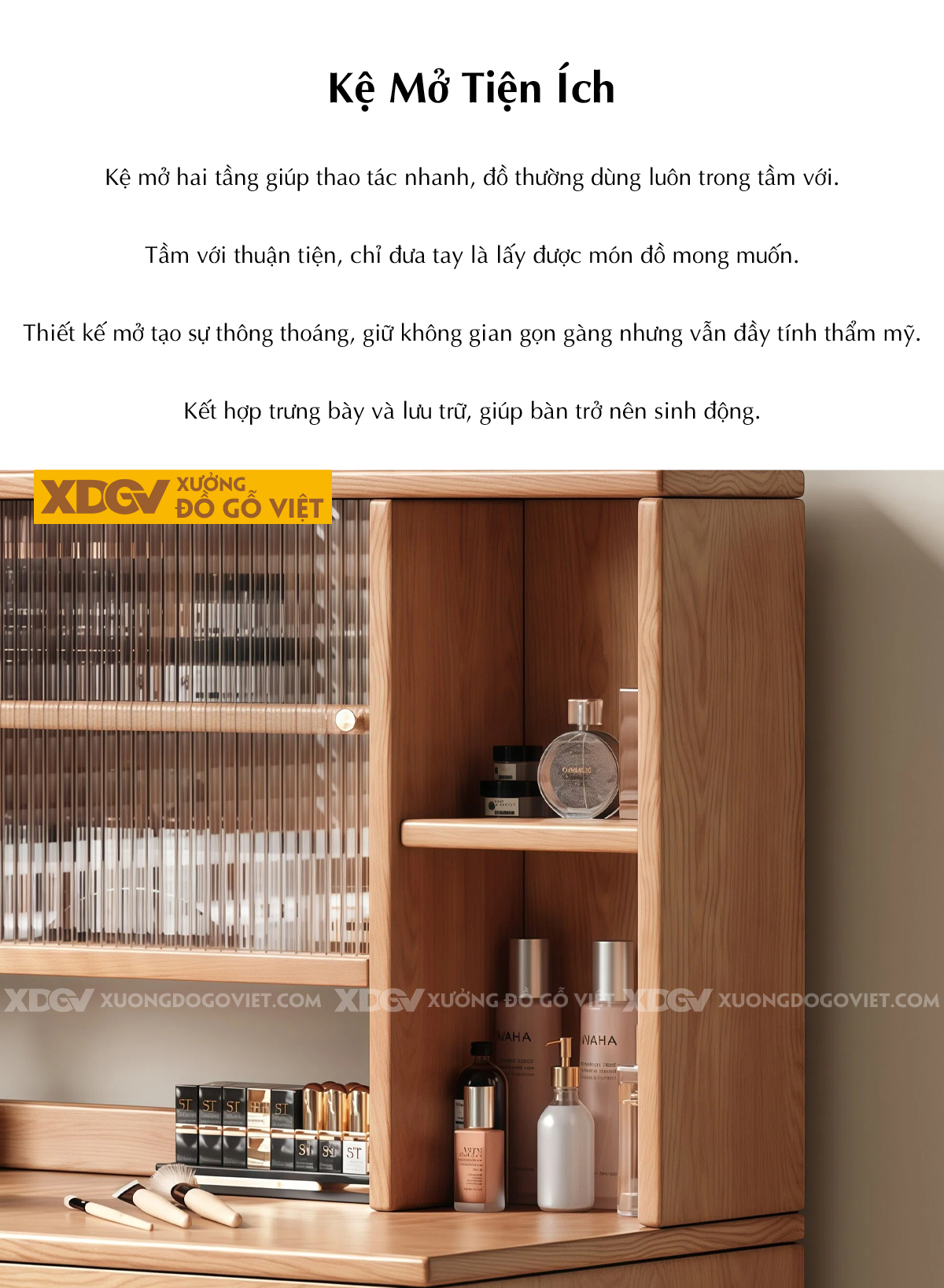 Bàn Làm Việc Kết Hợp Bàn Phấn Phối Kính Gân Mờ Sang Trọng