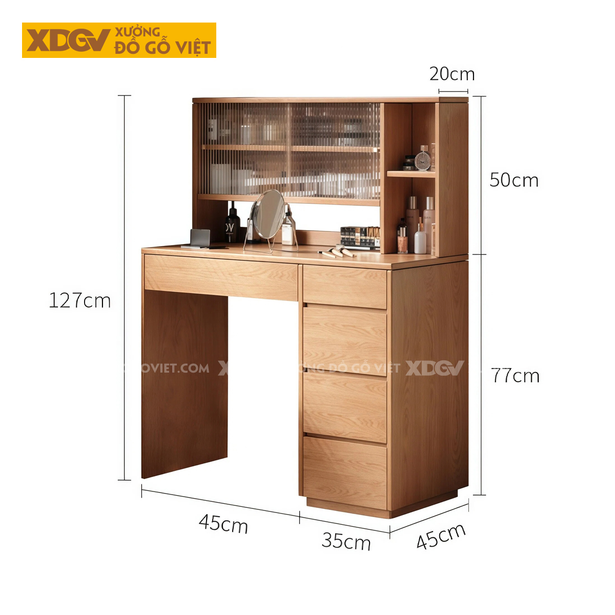 Bàn Làm Việc Kết Hợp Bàn Phấn Phối Kính Gân Mờ Sang Trọng