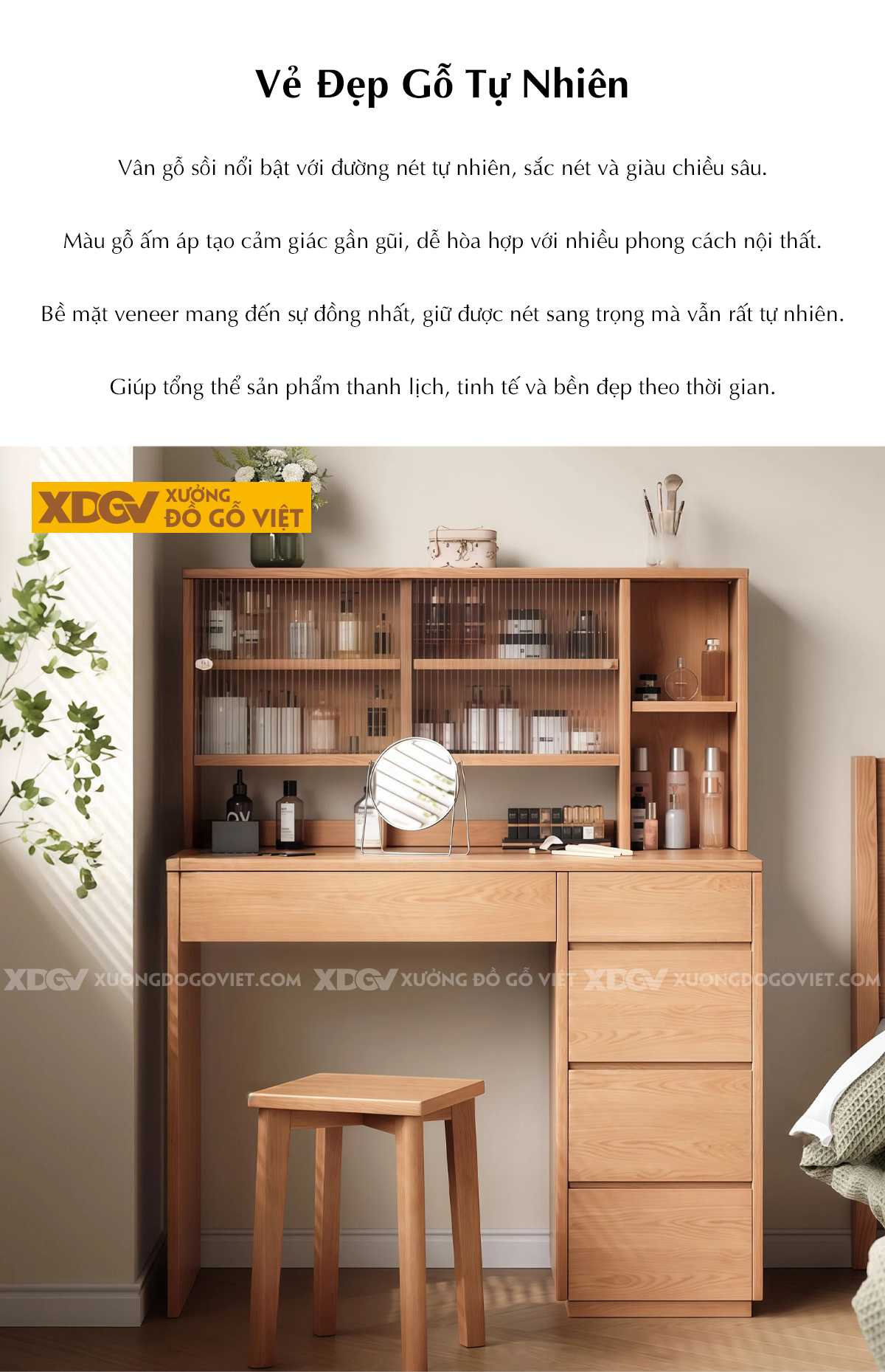 Bàn Làm Việc Kết Hợp Bàn Phấn Phối Kính Gân Mờ Sang Trọng