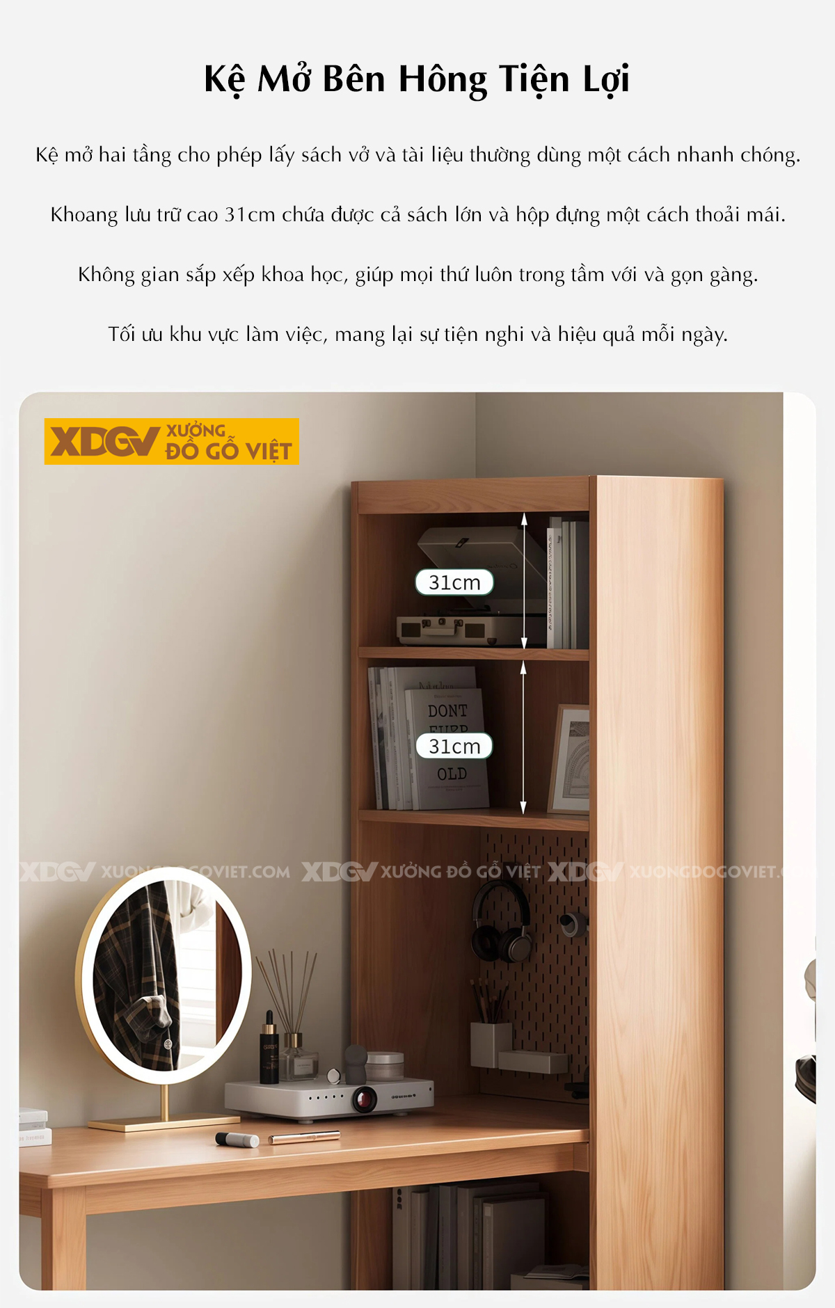 Bàn Làm Việc Kết Hợp Tủ Đứng Đa Năng Gỗ Sồi Mỹ Tự Nhiên