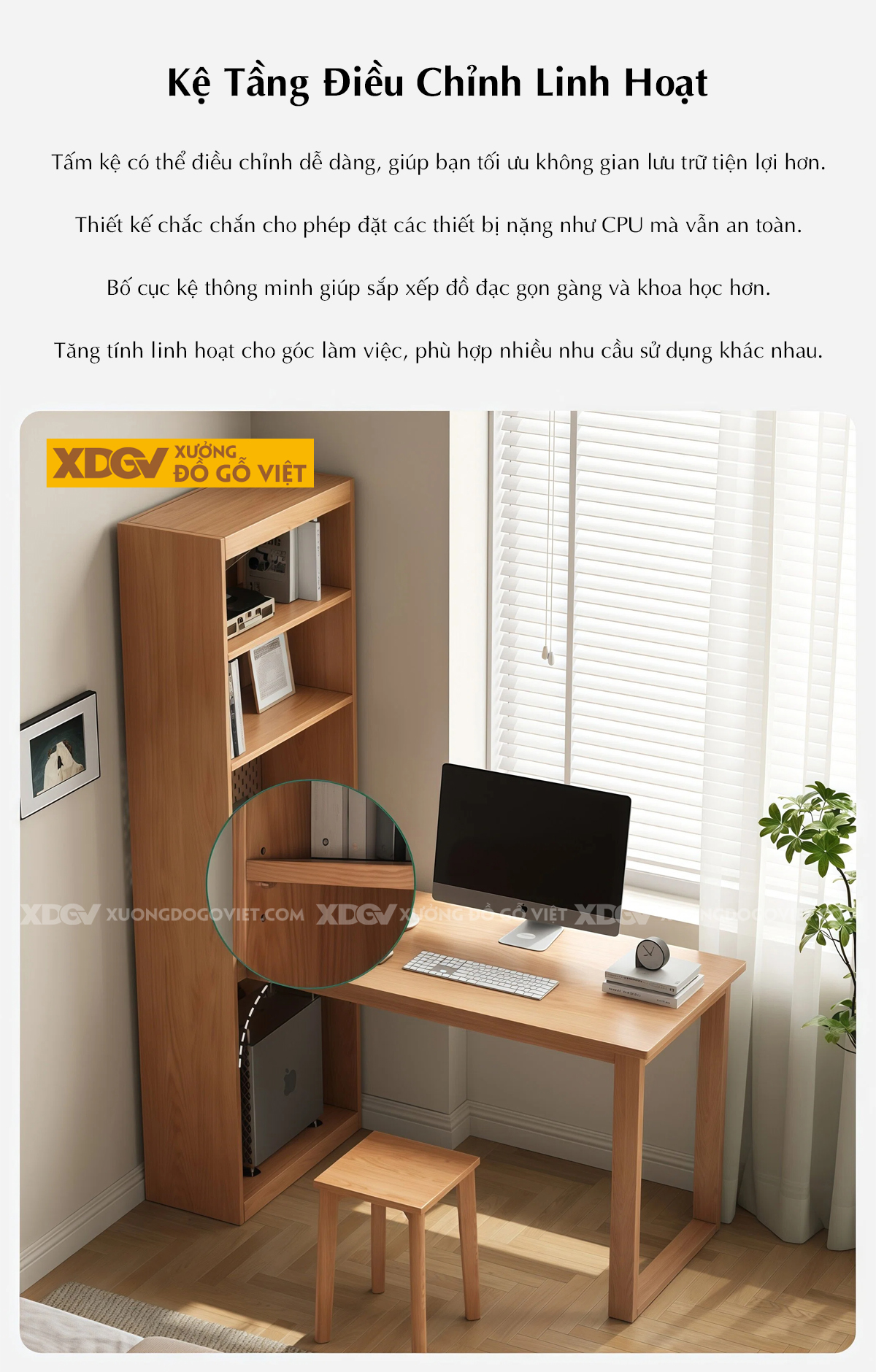 Bàn Làm Việc Kết Hợp Tủ Đứng Đa Năng Gỗ Sồi Mỹ Tự Nhiên